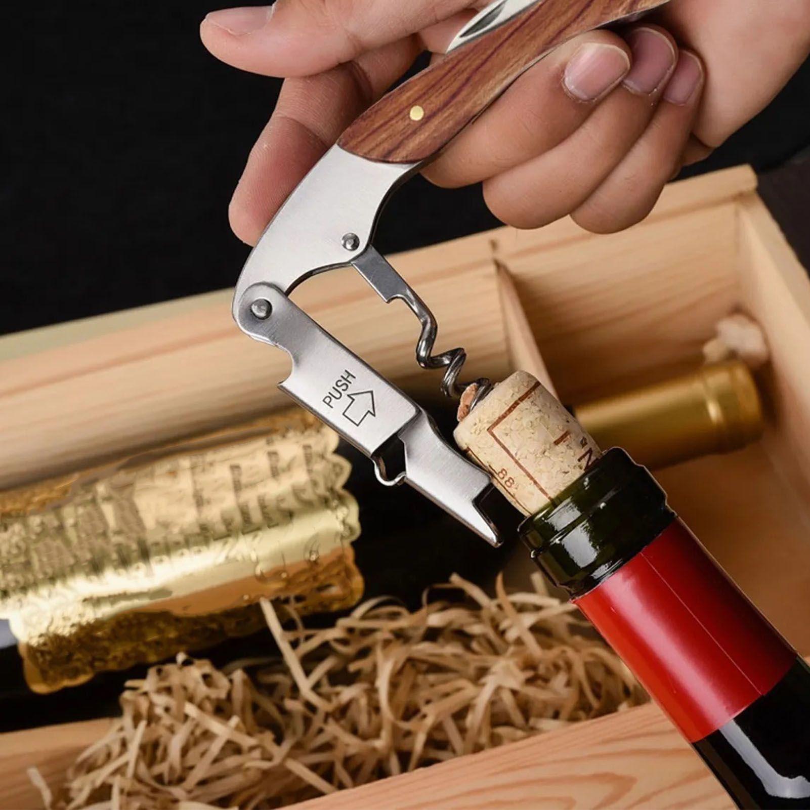 Wine Bottle Opener Corkscrew Stainless Steel Wood Easy Grip Portable Tool for Home - Image 6