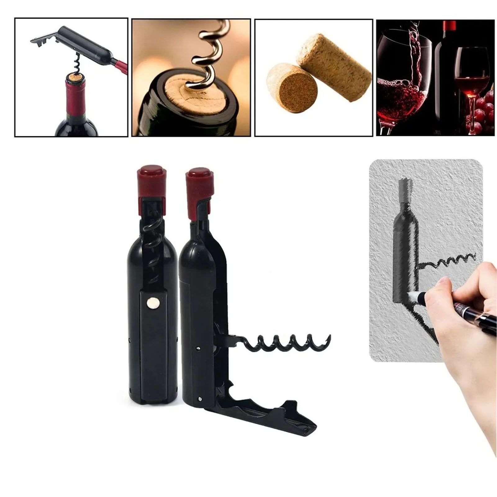 Wine Opener Black Multifunctional Magnet Design Portable Stainless Steel Wine Opener - Image 5