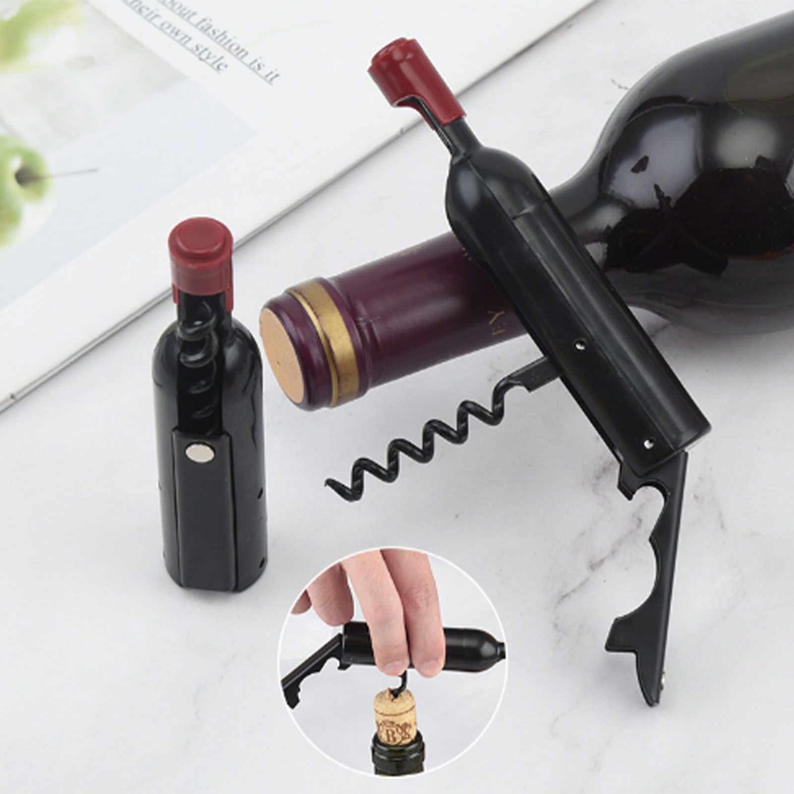 Wine Opener Black Multifunctional Magnet Design Portable Stainless Steel Wine Opener - Image 6