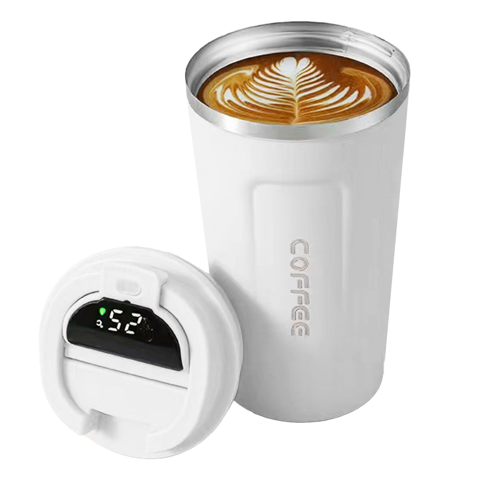 Smart Temperature Display Coffee Cup Portable 304 Stainless Steel Insulation Cup Simple Style Pure Color Generation 2nd White 380ml - Image 2