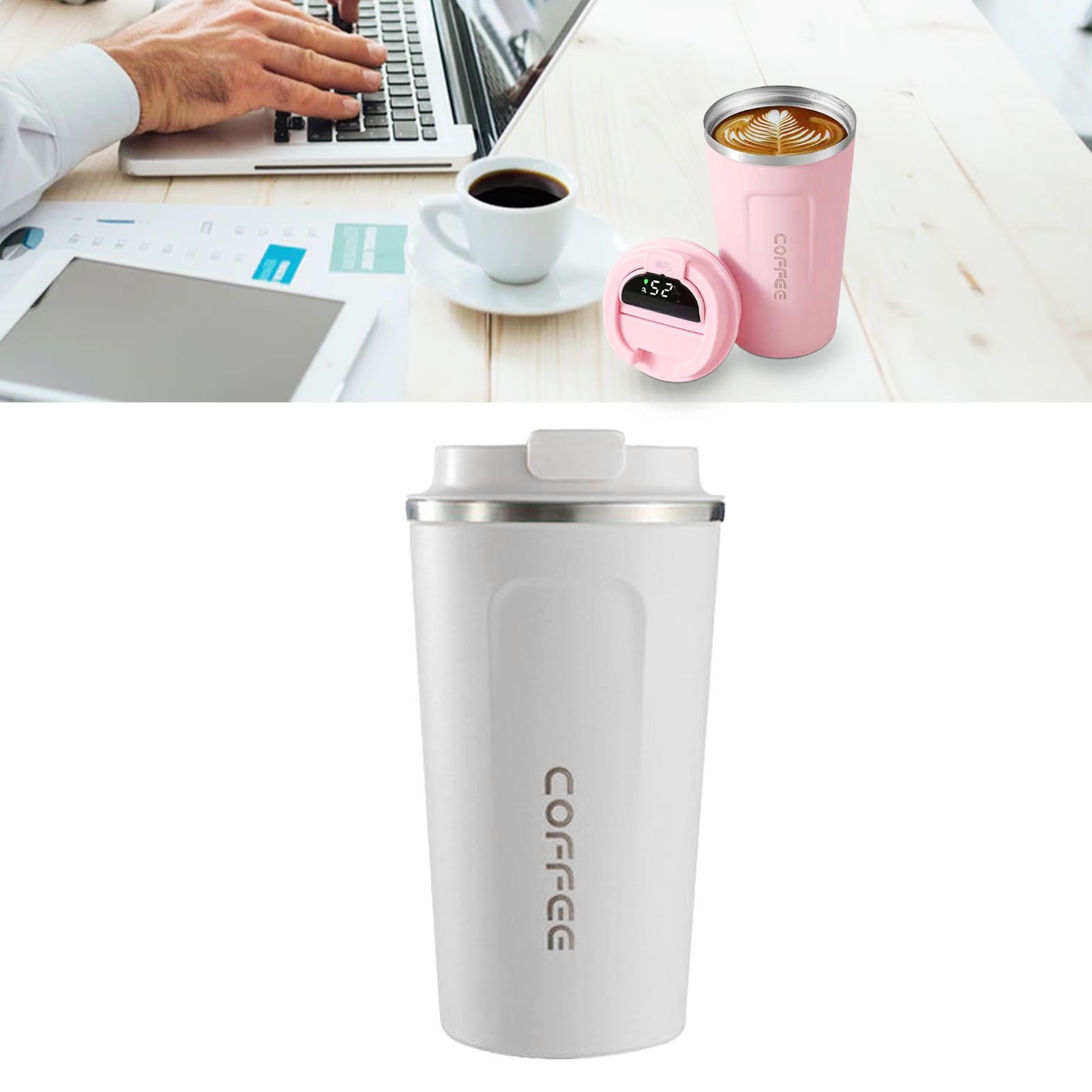 Smart Temperature Display Coffee Cup Portable 304 Stainless Steel Insulation Cup Simple Style Pure Color Generation 2nd White 380ml - Image 5