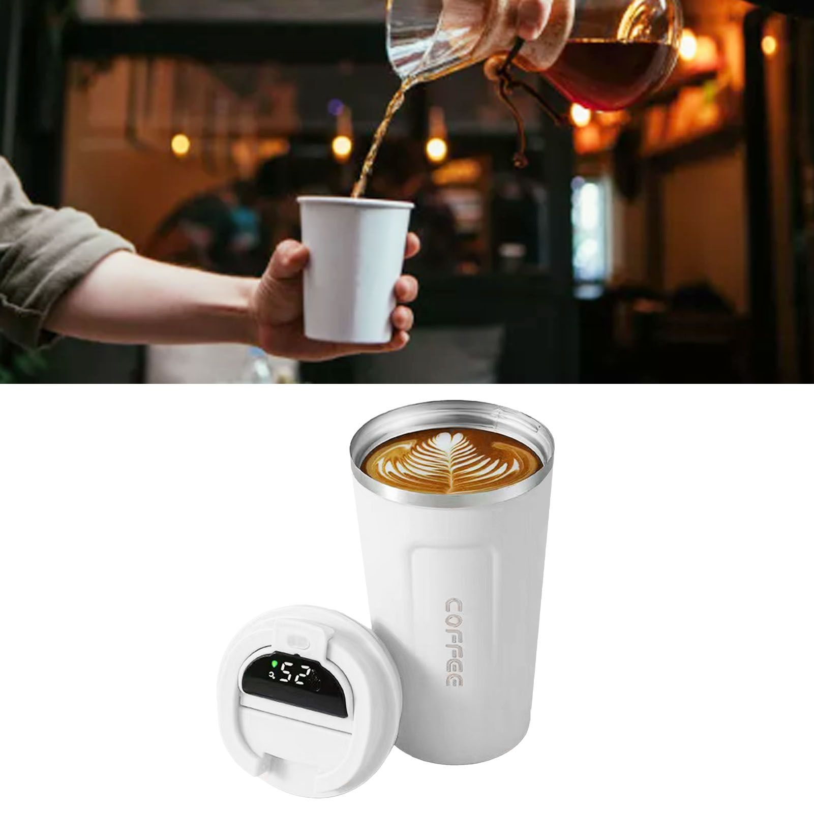 Smart Temperature Display Coffee Cup Portable 304 Stainless Steel Insulation Cup Simple Style Pure Color Generation 2nd White 380ml - Image 6