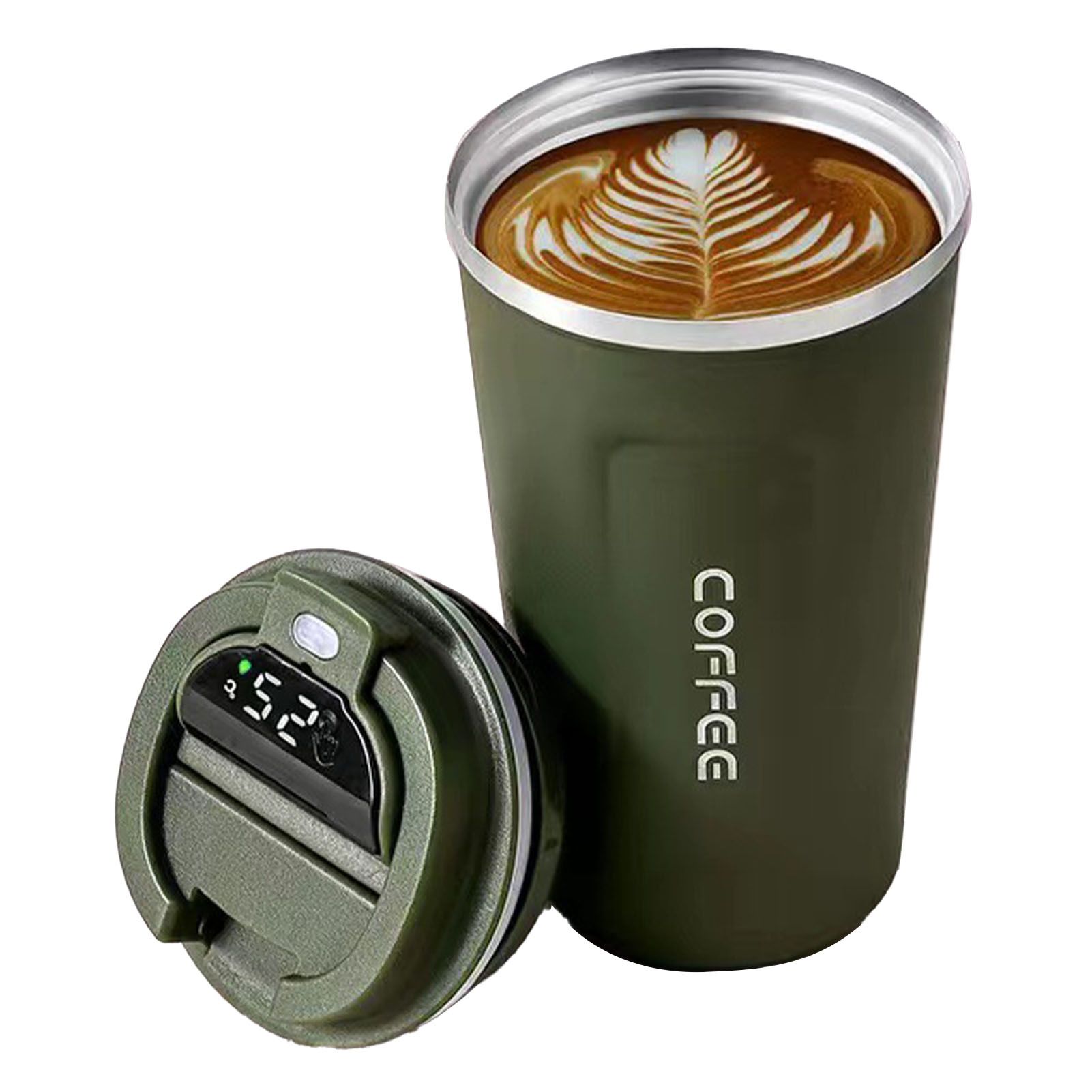 Smart Temperature Display Coffee Cup Portable 304 Stainless Steel Insulation Cup Simple Style Pure Color Generation 2nd Green 510ml - Image 2