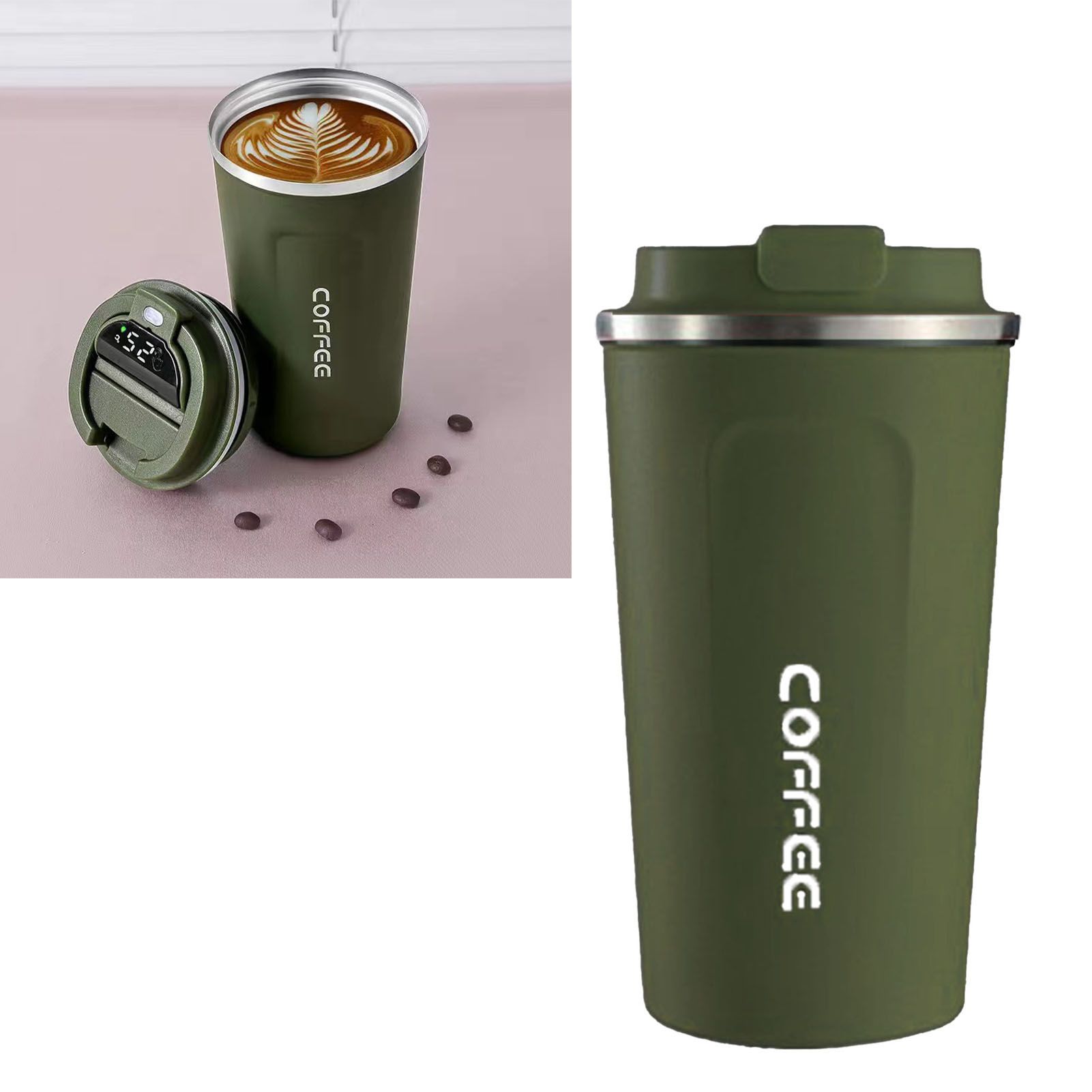 Smart Temperature Display Coffee Cup Portable 304 Stainless Steel Insulation Cup Simple Style Pure Color Generation 2nd Green 510ml - Image 6