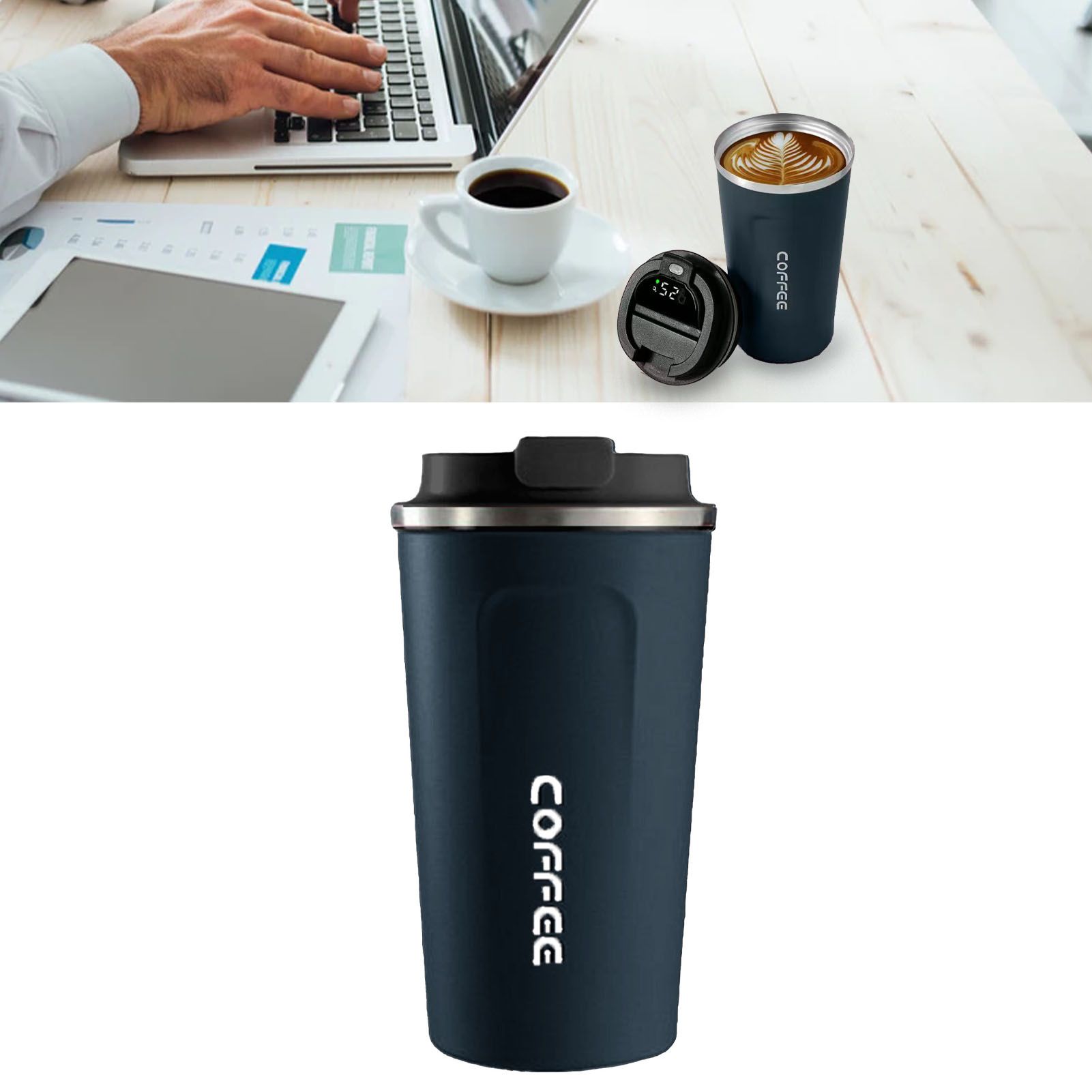 Smart Temperature Display Coffee Cup Portable 304 Stainless Steel Insulation Cup Simple Style Pure Color Generation 2nd Blue 380ml - Image 5