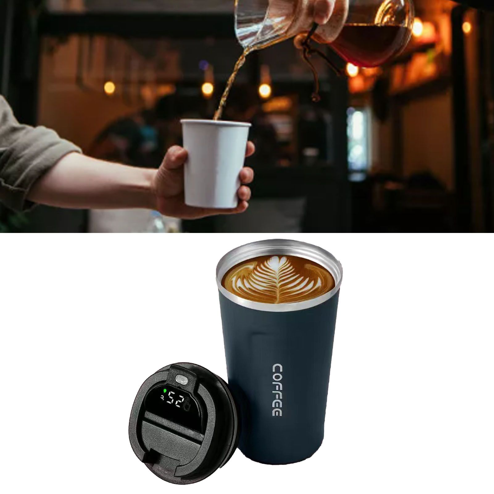 Smart Temperature Display Coffee Cup Portable 304 Stainless Steel Insulation Cup Simple Style Pure Color Generation 2nd Blue 380ml - Image 6
