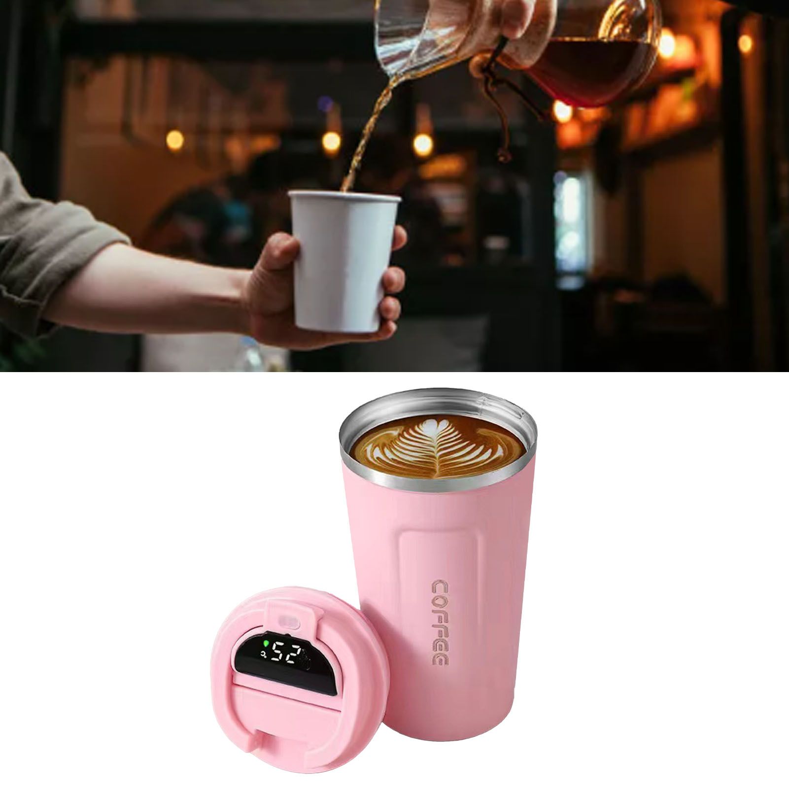 Smart Temperature Display Coffee Cup Portable 304 Stainless Steel Insulation Cup Simple Style Pure Color Generation 2nd Pink 380ml - Image 6