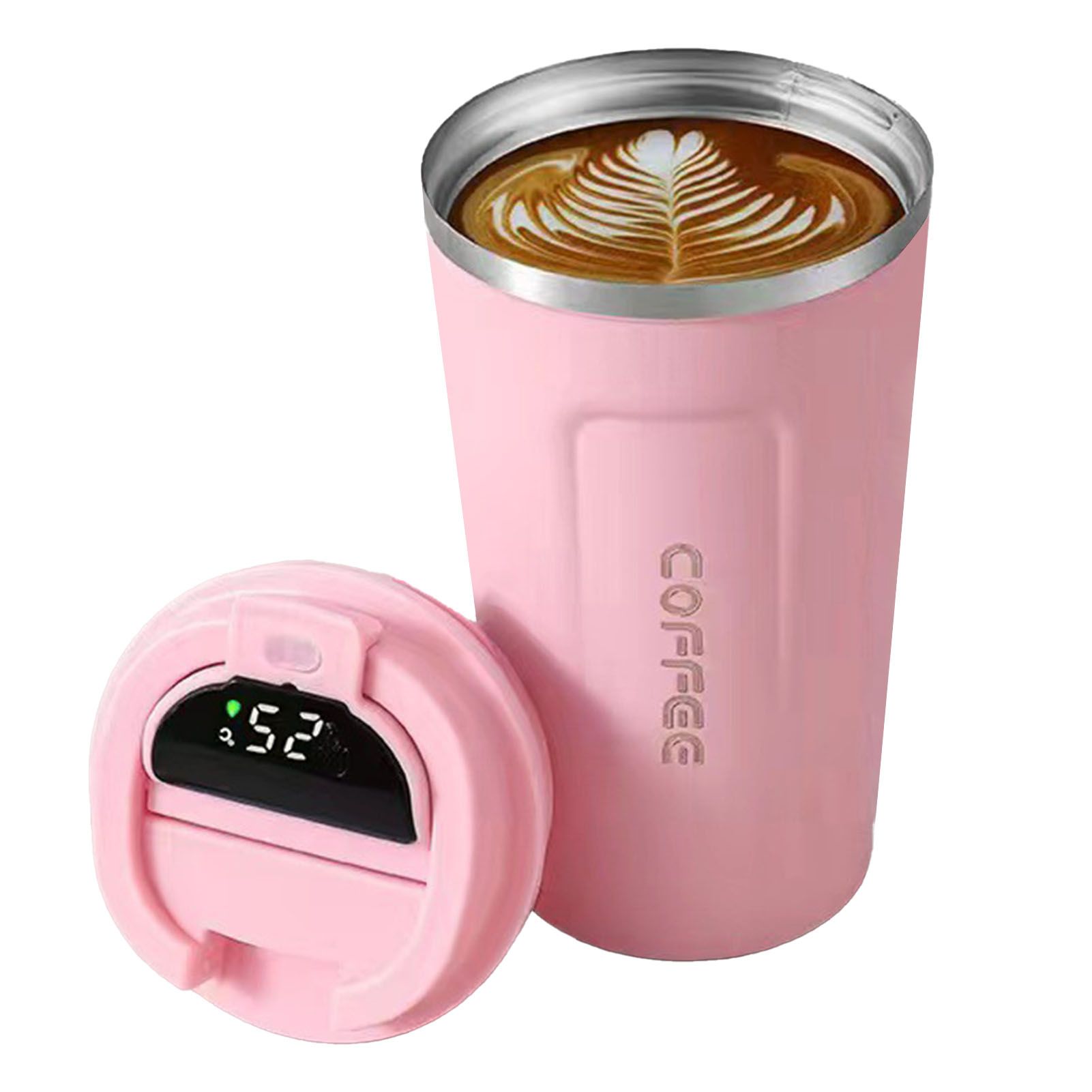 Smart Temperature Display Coffee Cup Portable 304 Stainless Steel Insulation Cup Simple Style Pure Color Generation 2nd Pink 510ml - Image 2