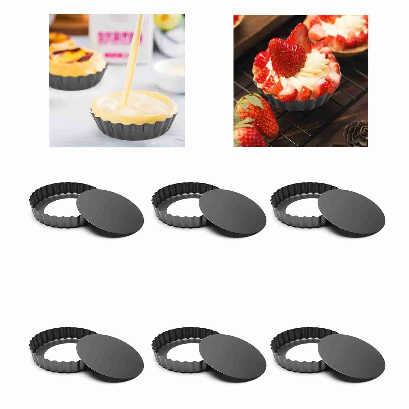 6Pcs 3in Quiche Pan Food Grade Prevents Sticking Carbon Steel Tart Pan with Removable Bottom for Baking Cakes Cheesecakes - Image 2