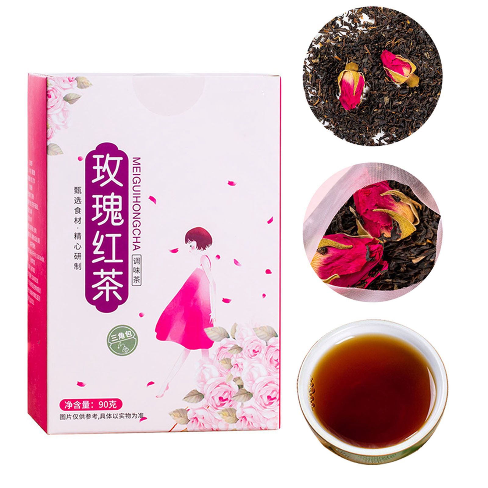 Rose Black Tea 30 Triangular Bags Boiling Water Brewing Portable Flower Tea for Women Girls - Image 4
