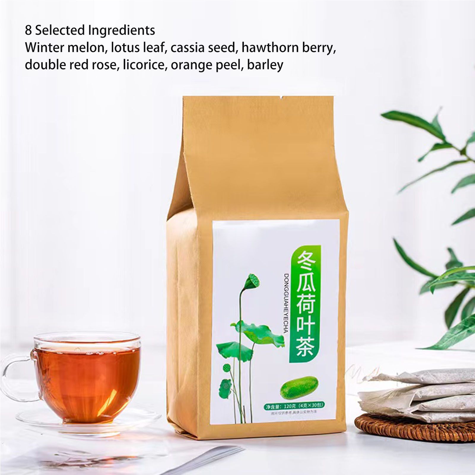Natural Tea Winter Melon Lotus Leaf Cassia Seed Hawthorn Double Red Rose Licorice Orange Peel Barley 120g 30 Counts - Image 8