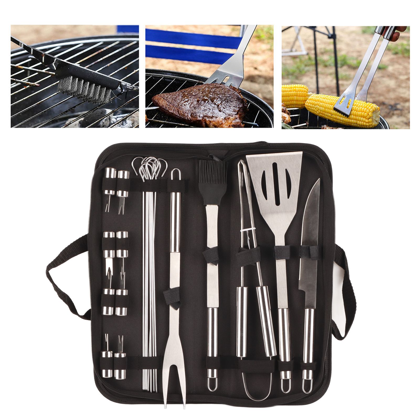 20pcs Barbecue Utensils Food Grade Stainless Steel Skewer Fork Knife BBQ Tool Set for Camping Hiking - Image 5