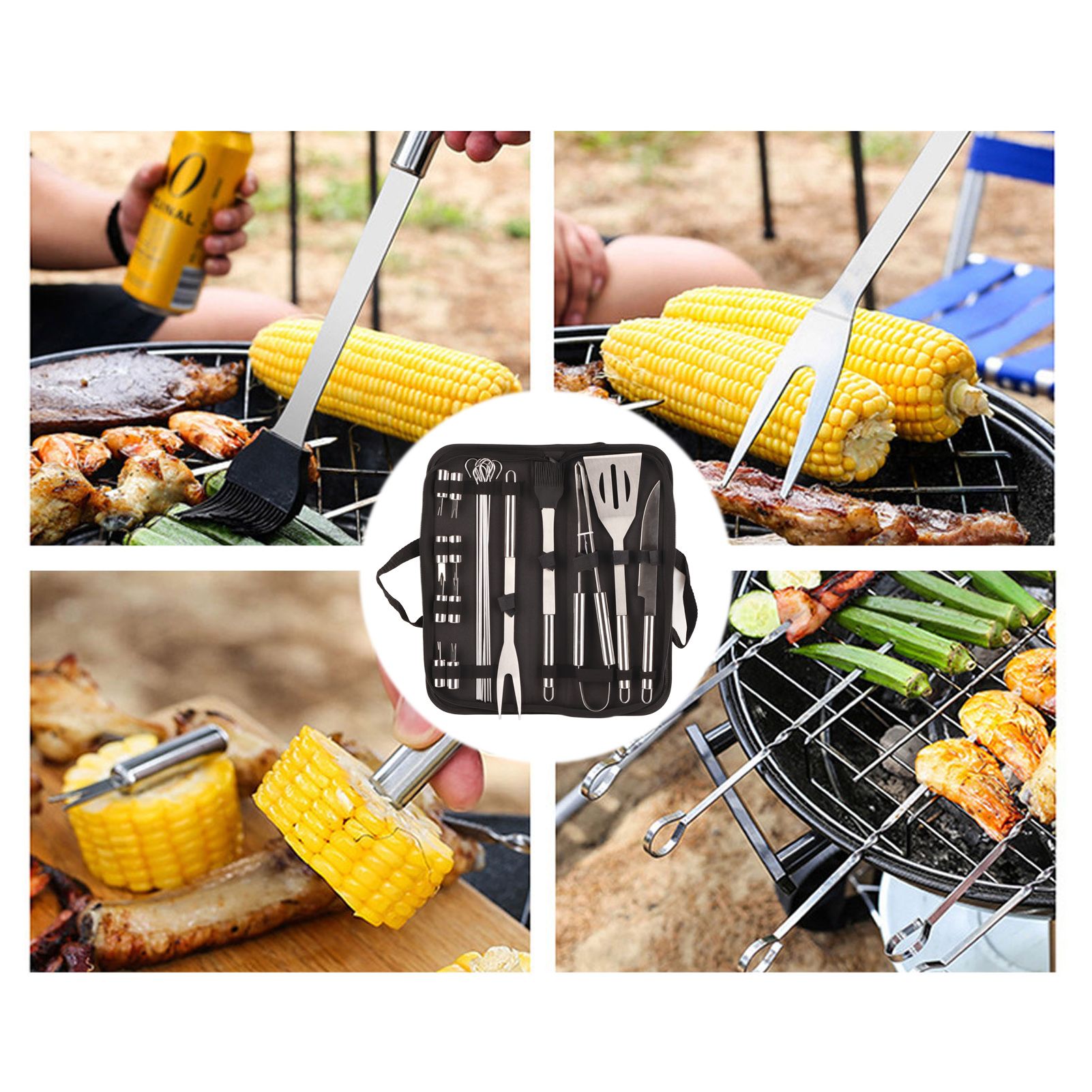 20pcs Barbecue Utensils Food Grade Stainless Steel Skewer Fork Knife BBQ Tool Set for Camping Hiking - Image 6