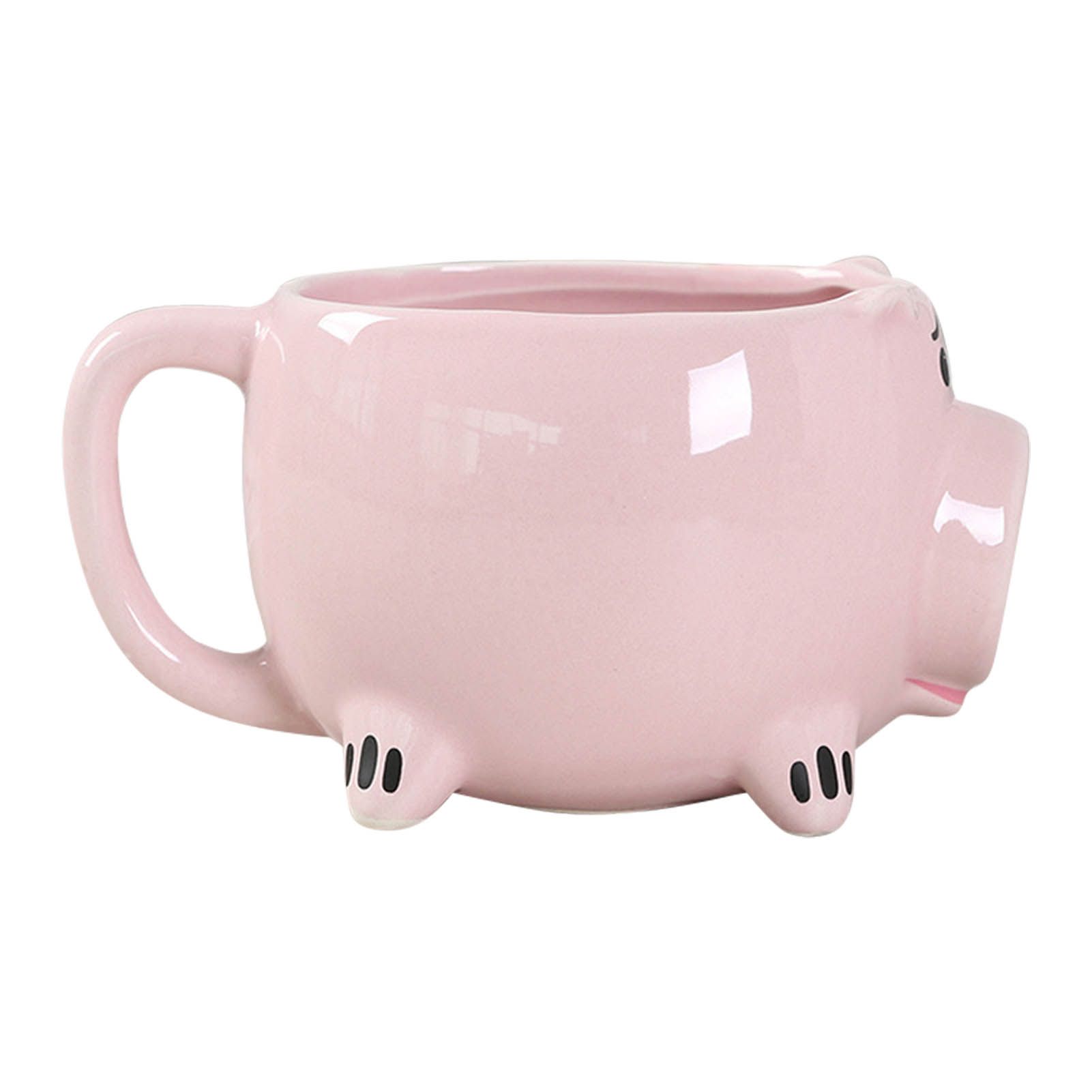 Ceramic Coffee Mug Wide Mouth Piggy Cute Water Cup with Handle for Home Cafe Office Pink - Image 2