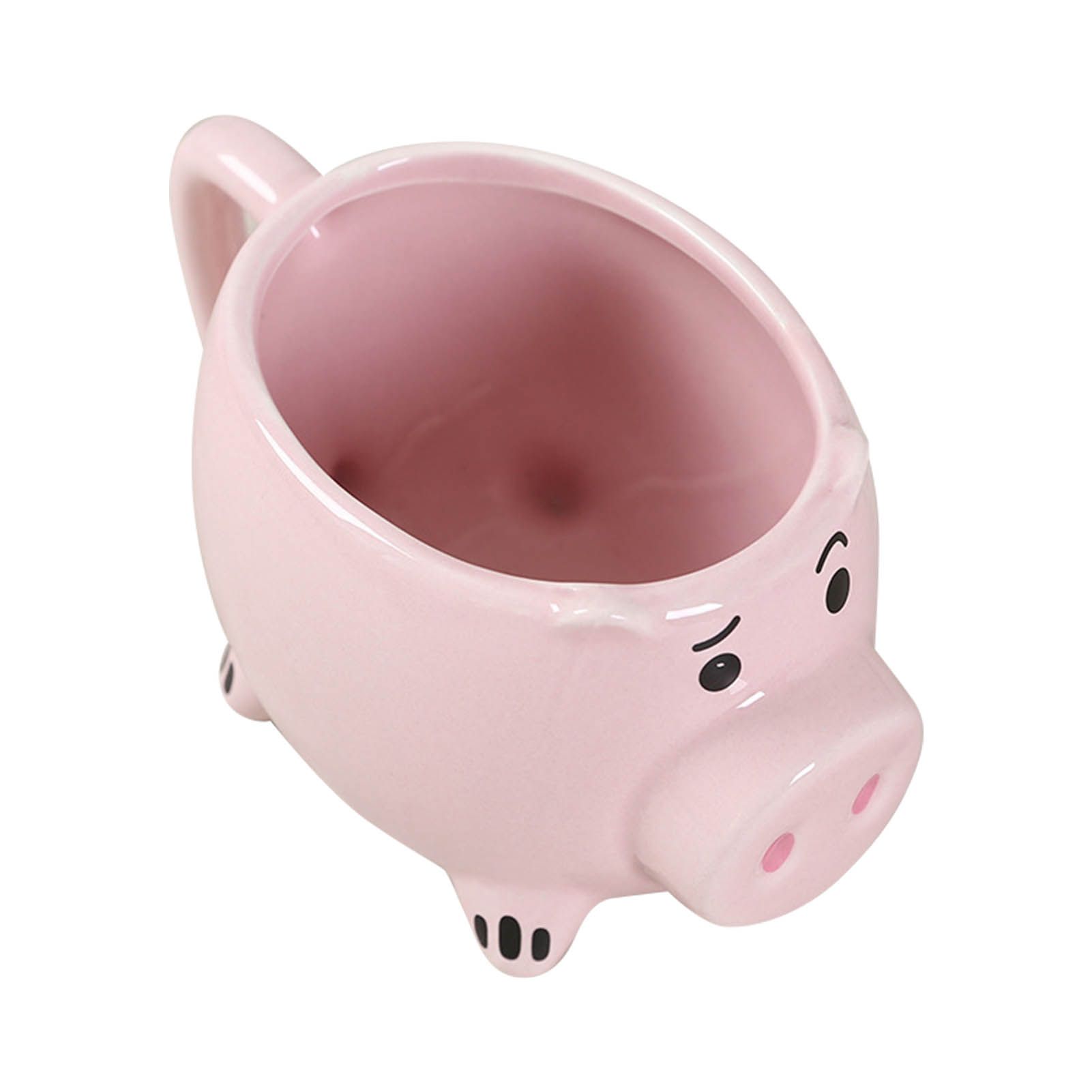 Ceramic Coffee Mug Wide Mouth Piggy Cute Water Cup with Handle for Home Cafe Office Pink - Image 4