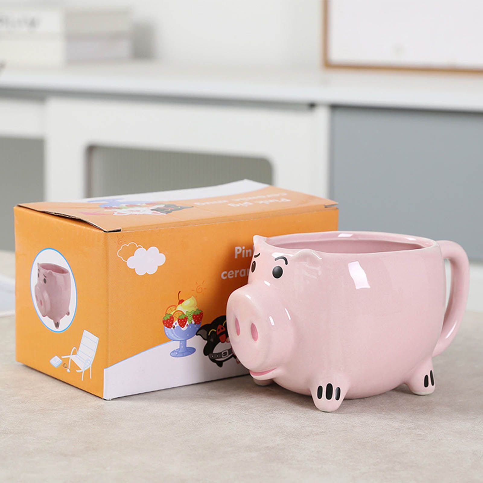 Ceramic Coffee Mug Wide Mouth Piggy Cute Water Cup with Handle for Home Cafe Office Pink - Image 5