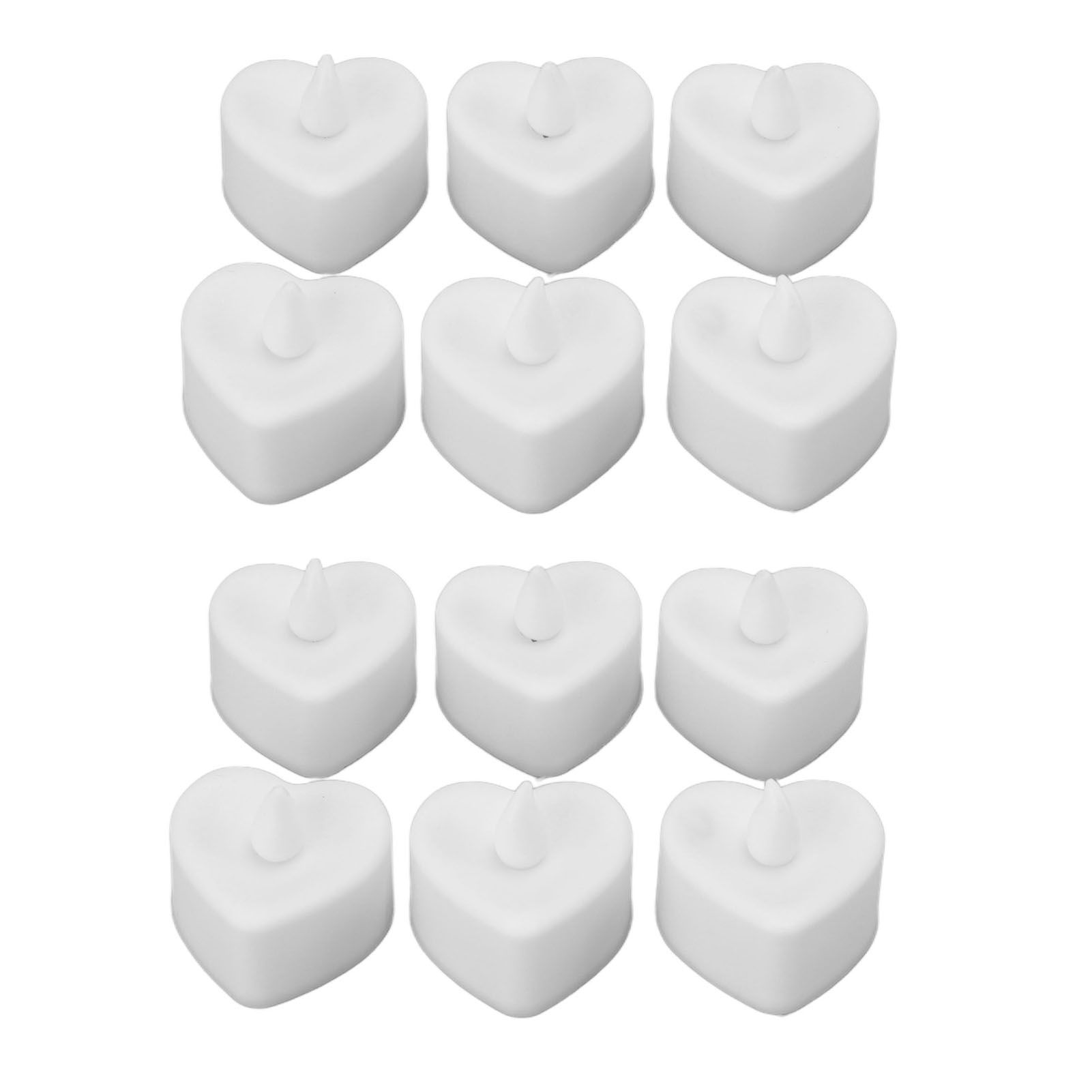 12Pcs LED Tea Lights Heart Shaped Flameless Battery Operated Electronic Fake Candles Wedding Party Decoration White - Image 1