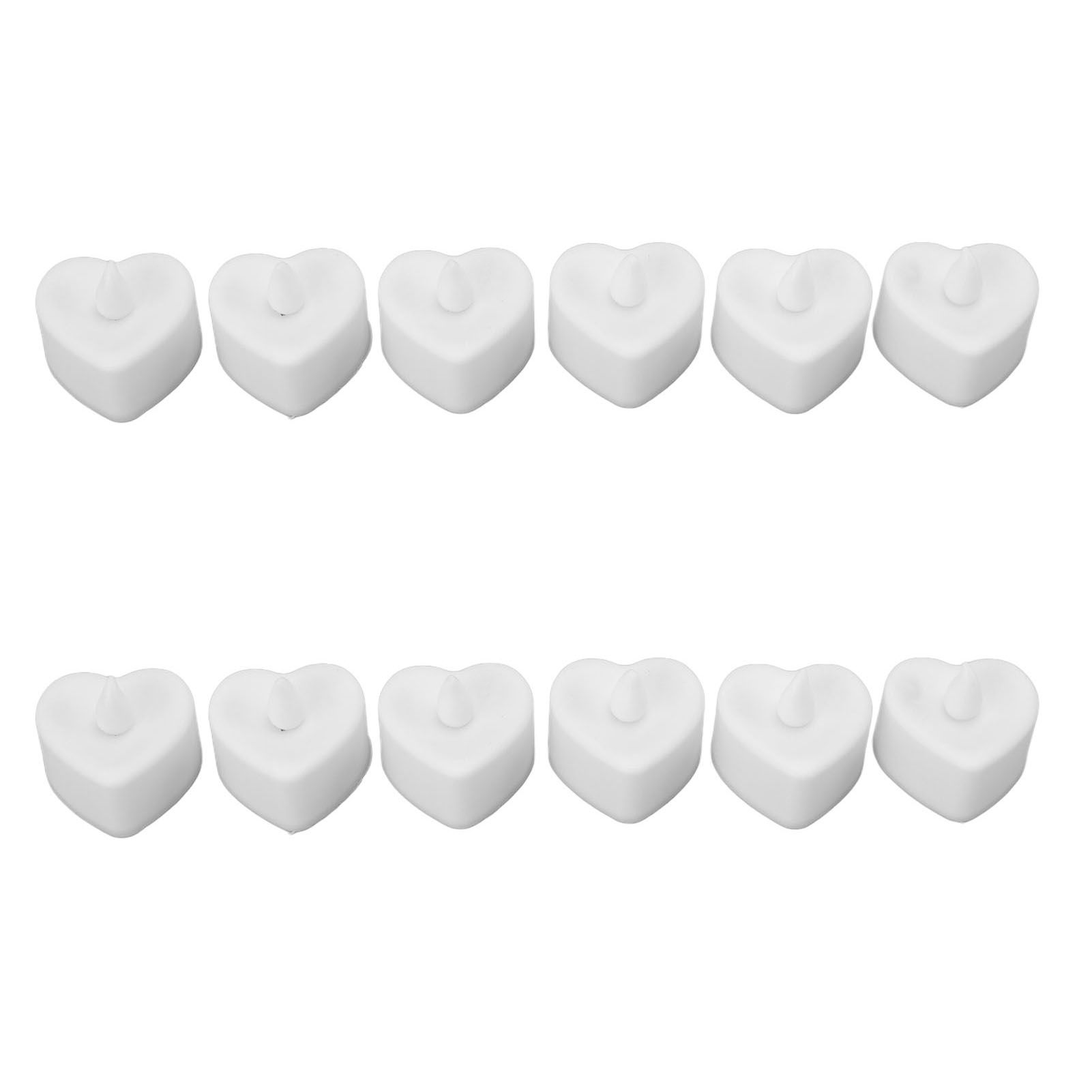 12Pcs LED Tea Lights Heart Shaped Flameless Battery Operated Electronic Fake Candles Wedding Party Decoration White - Image 2