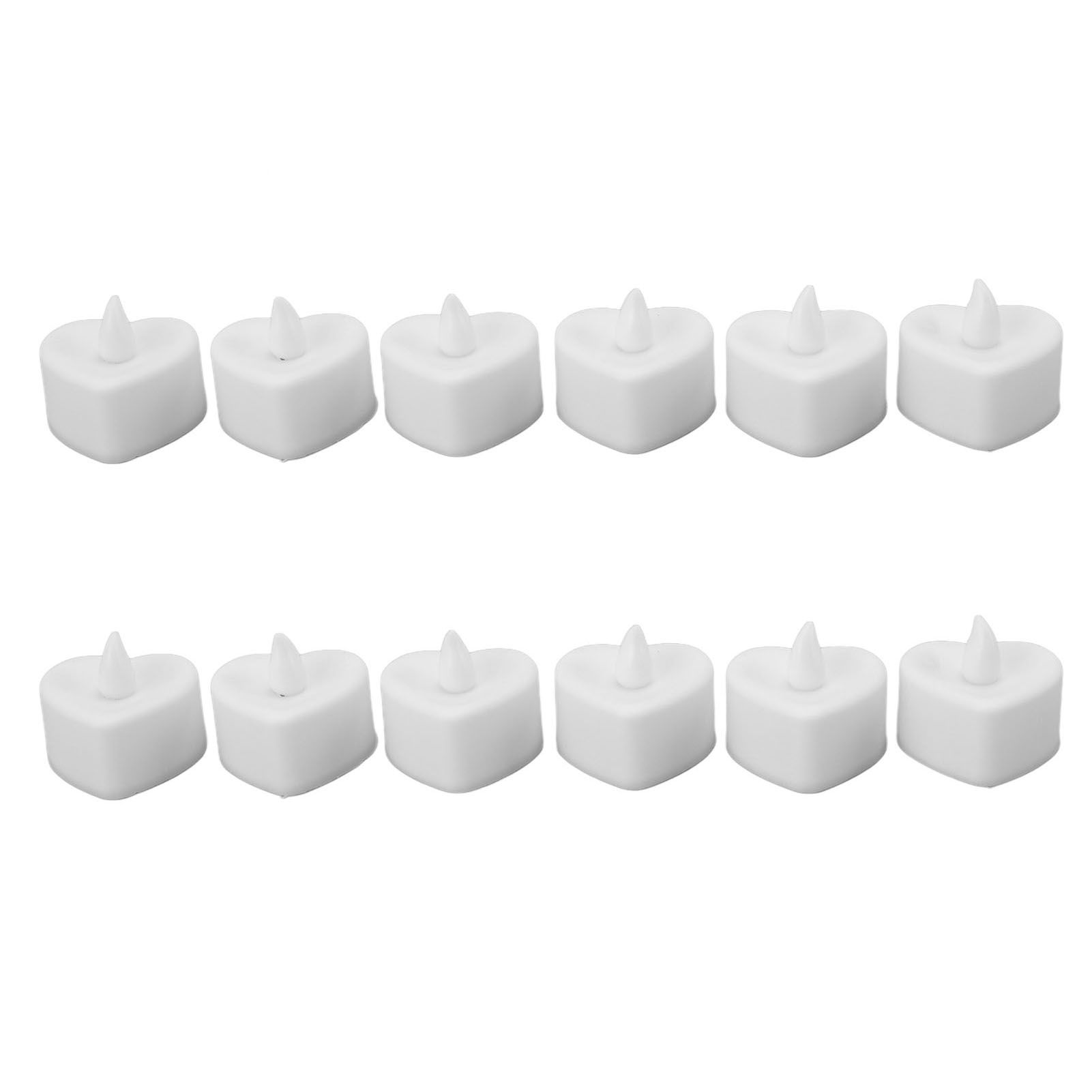 12Pcs LED Tea Lights Heart Shaped Flameless Battery Operated Electronic Fake Candles Wedding Party Decoration White - Image 3