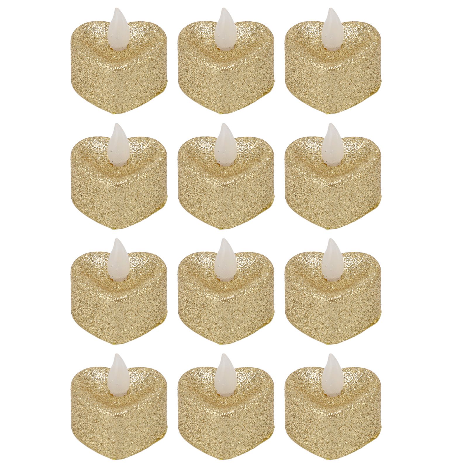 12 PCS LED Candle Lamp Gold Powder Heart Shape Tea Lights Secret Room Props for Christmas Wedding Party - Image 1