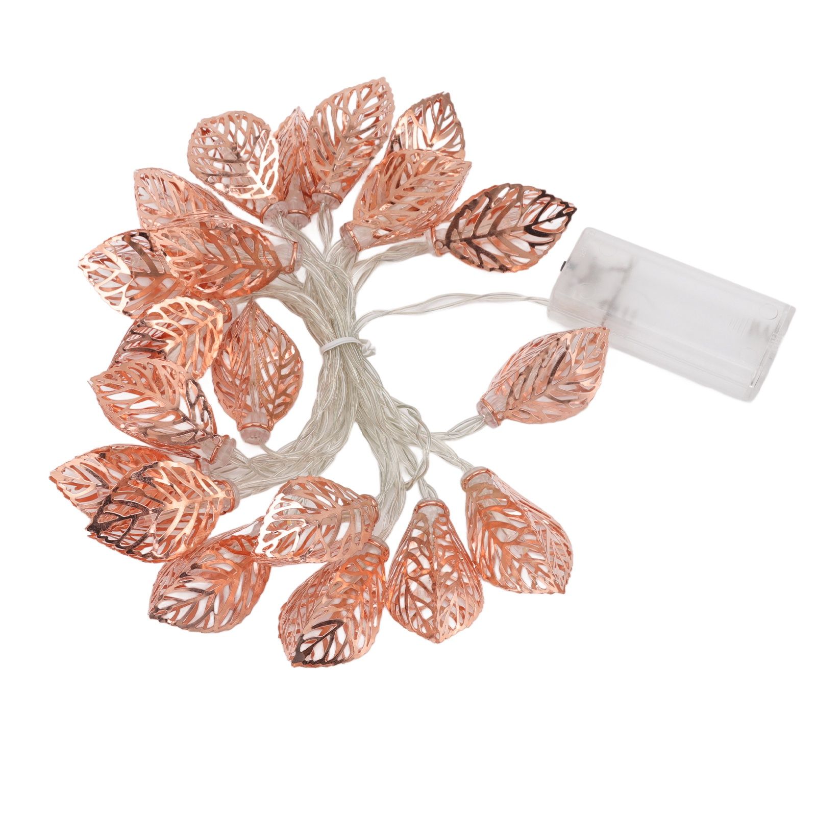 Rose Gold String Lights 20 LEDs Waterproof Battery Powered Hollowed Out Leaf Lights String Party Door Indoor - Image 1