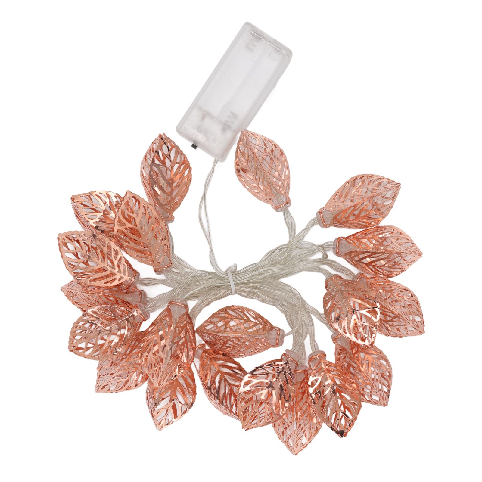 Rose Gold String Lights 20 LEDs Waterproof Battery Powered Hollowed Out Leaf Lights String Party Door Indoor - Image 2