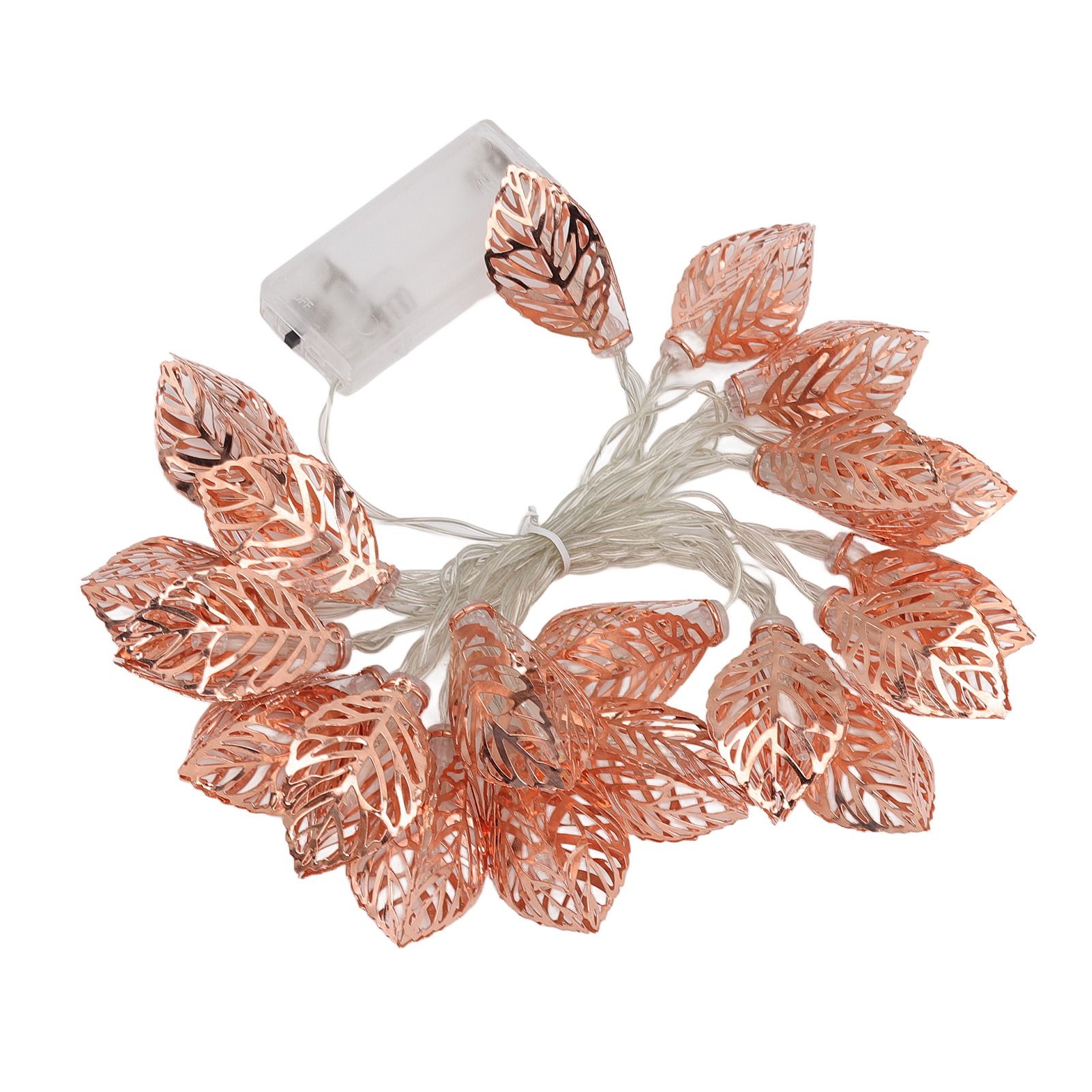 Rose Gold String Lights 20 LEDs Waterproof Battery Powered Hollowed Out Leaf Lights String Party Door Indoor - Image 3