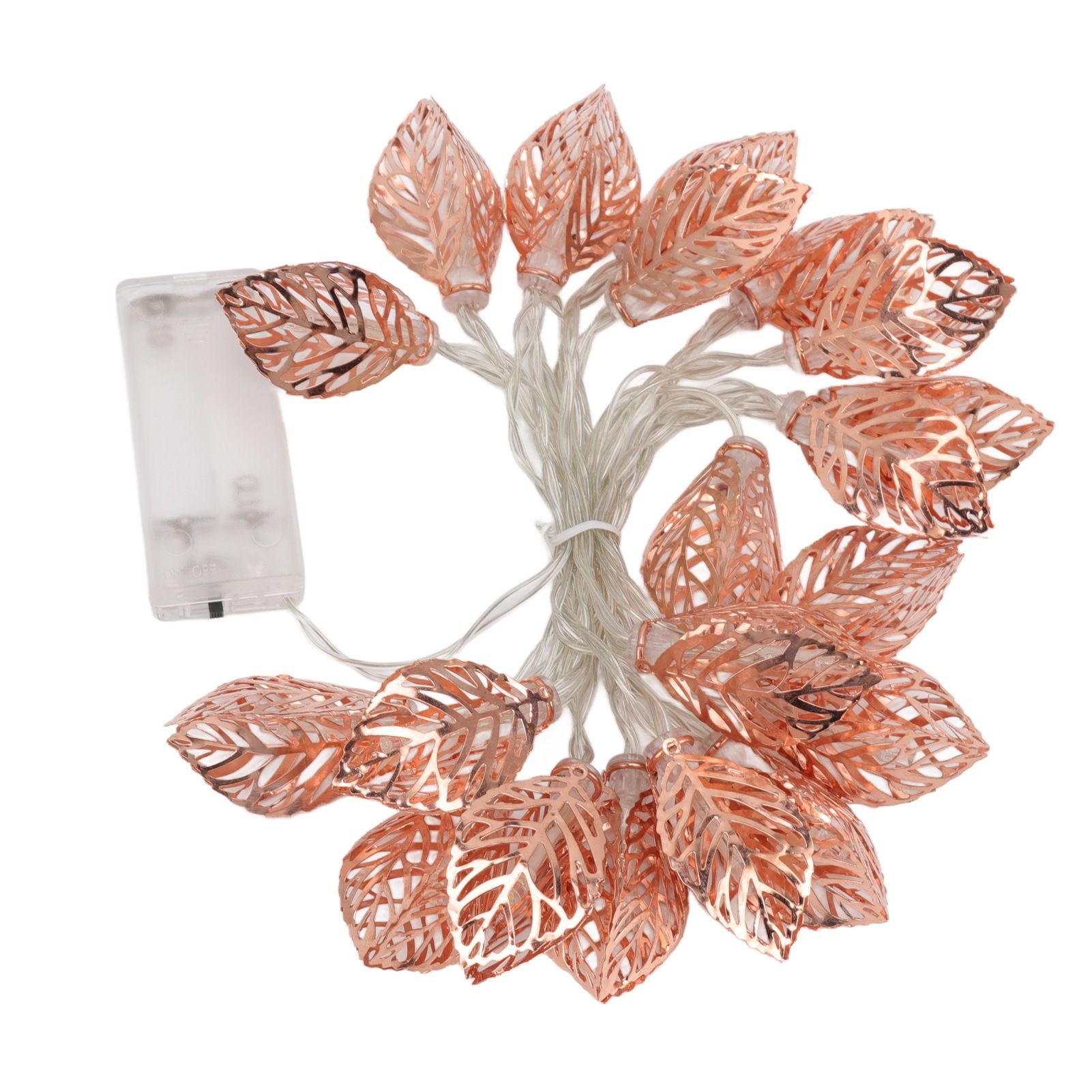 Rose Gold String Lights 20 LEDs Waterproof Battery Powered Hollowed Out Leaf Lights String Party Door Indoor - Image 4