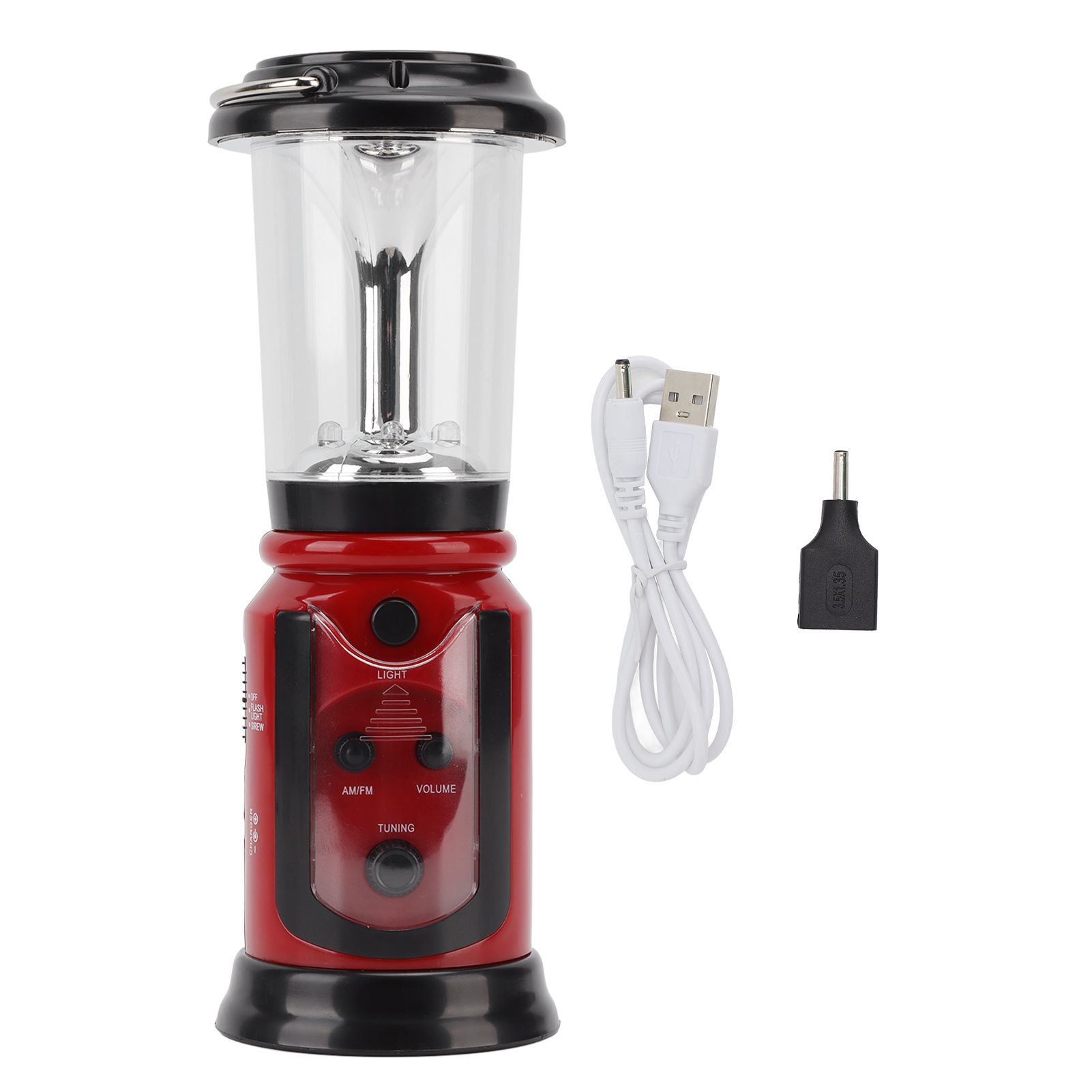 Radio Lantern Hand Crank USB Rechargeable Multi Functional AM FM Emergency Radio LED Flashlight for Camping Hiking Red - Image 1