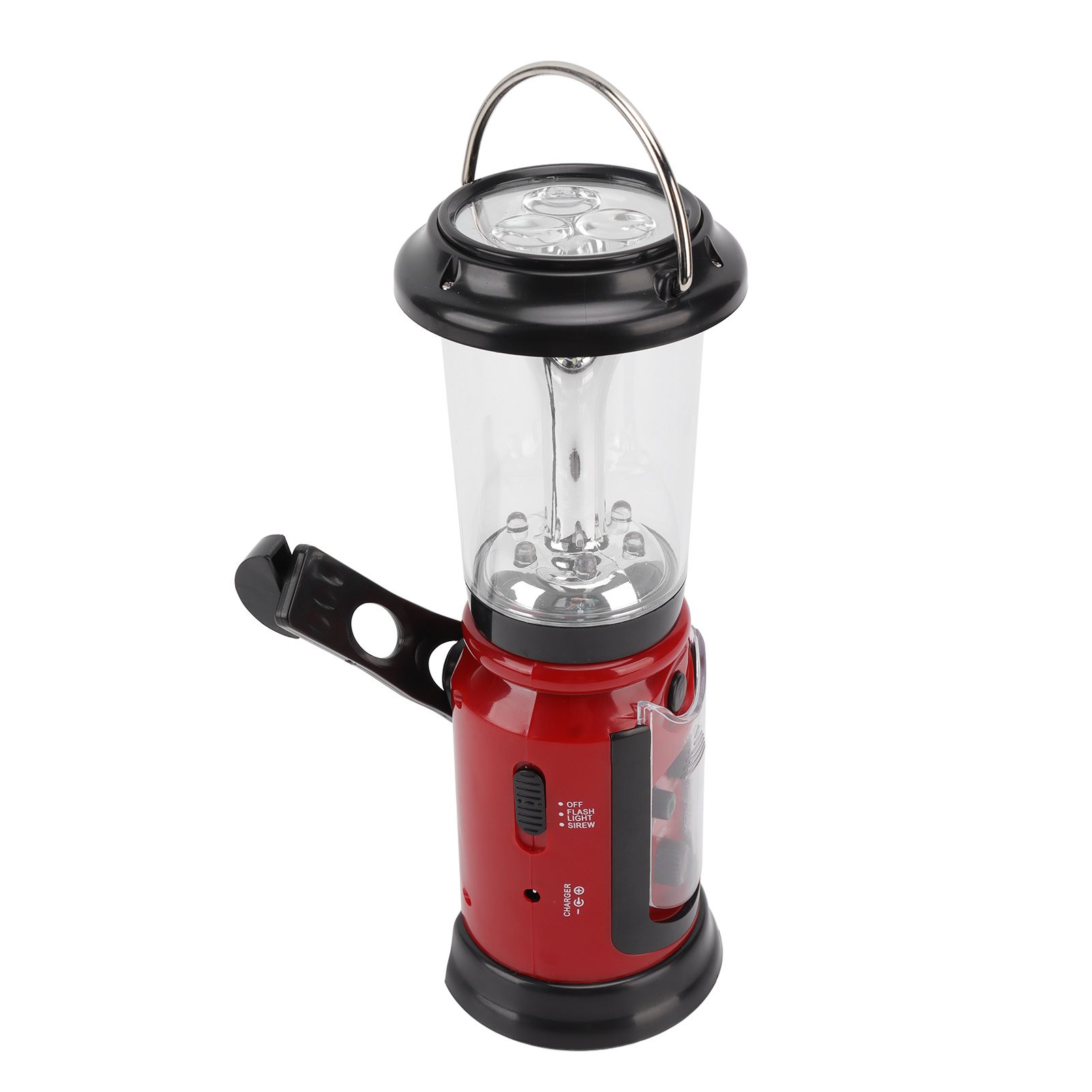 Radio Lantern Hand Crank USB Rechargeable Multi Functional AM FM Emergency Radio LED Flashlight for Camping Hiking Red - Image 6