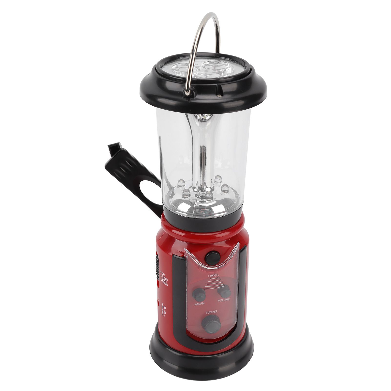 Radio Lantern Hand Crank USB Rechargeable Multi Functional AM FM Emergency Radio LED Flashlight for Camping Hiking Red - Image 7