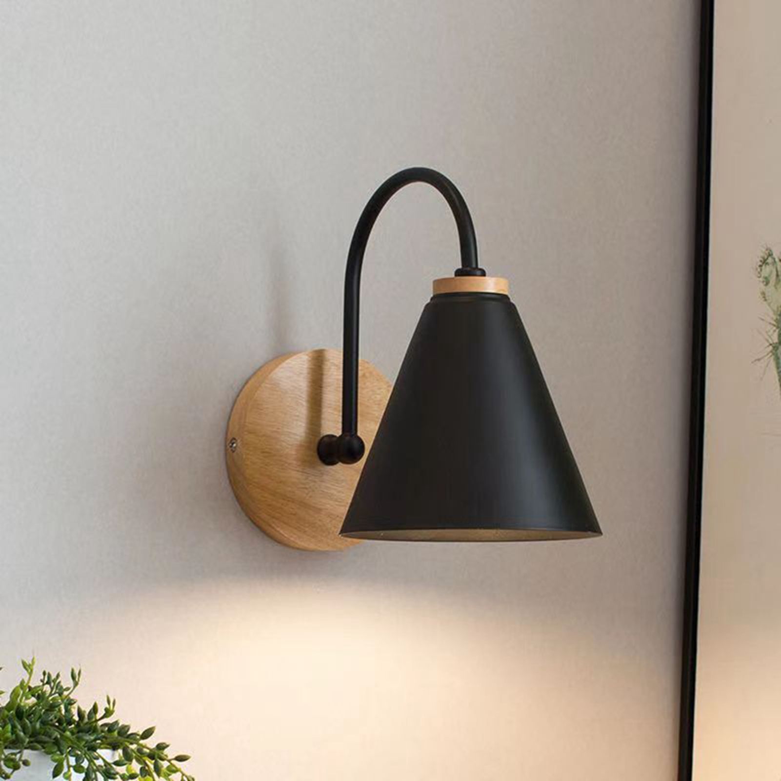 Corridor Wall Lamp Iron Lampshade Wall Mounted Curved Light for Bedroom Living Room Study Without Lamp Bulb Black - Image 1