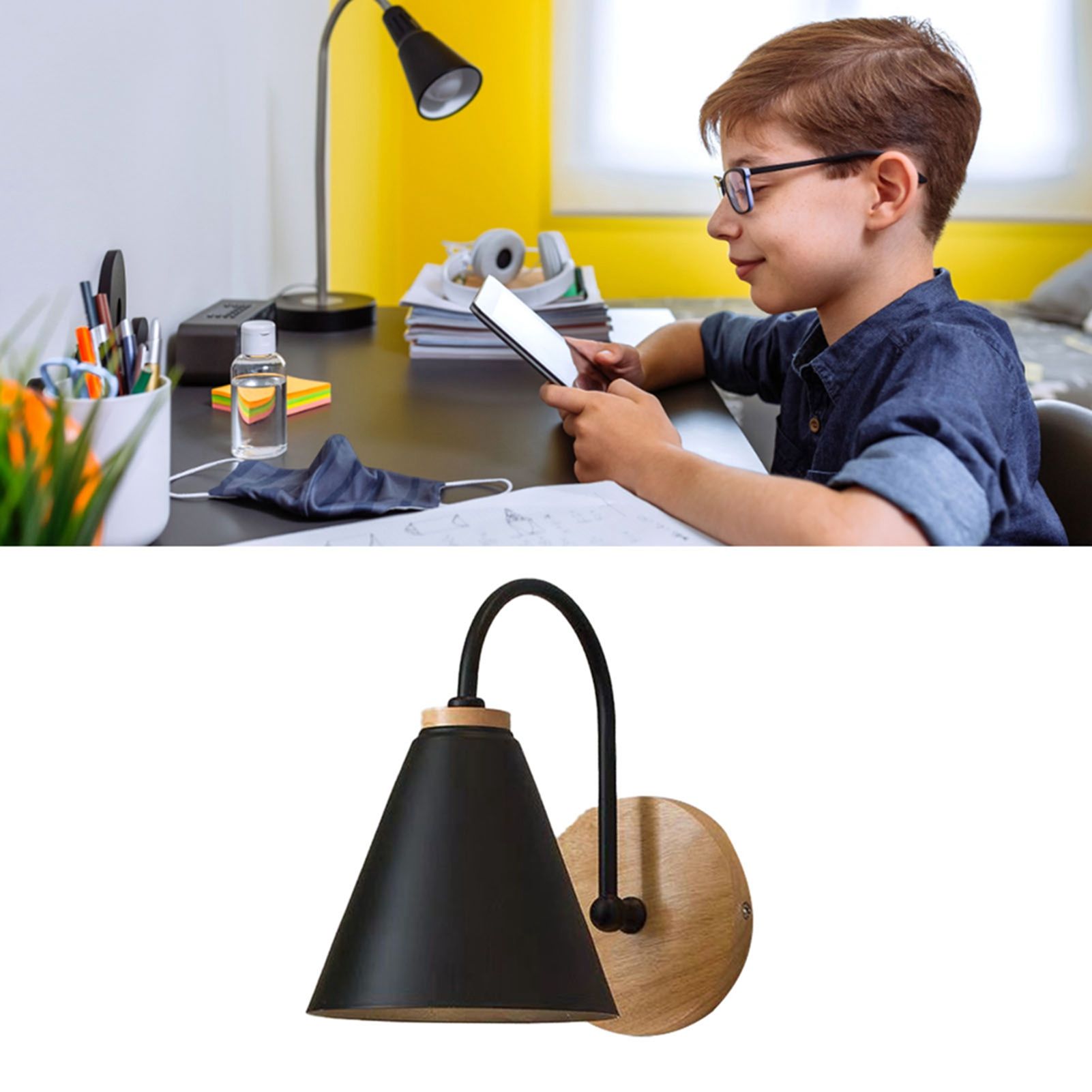 Corridor Wall Lamp Iron Lampshade Wall Mounted Curved Light for Bedroom Living Room Study Without Lamp Bulb Black - Image 5