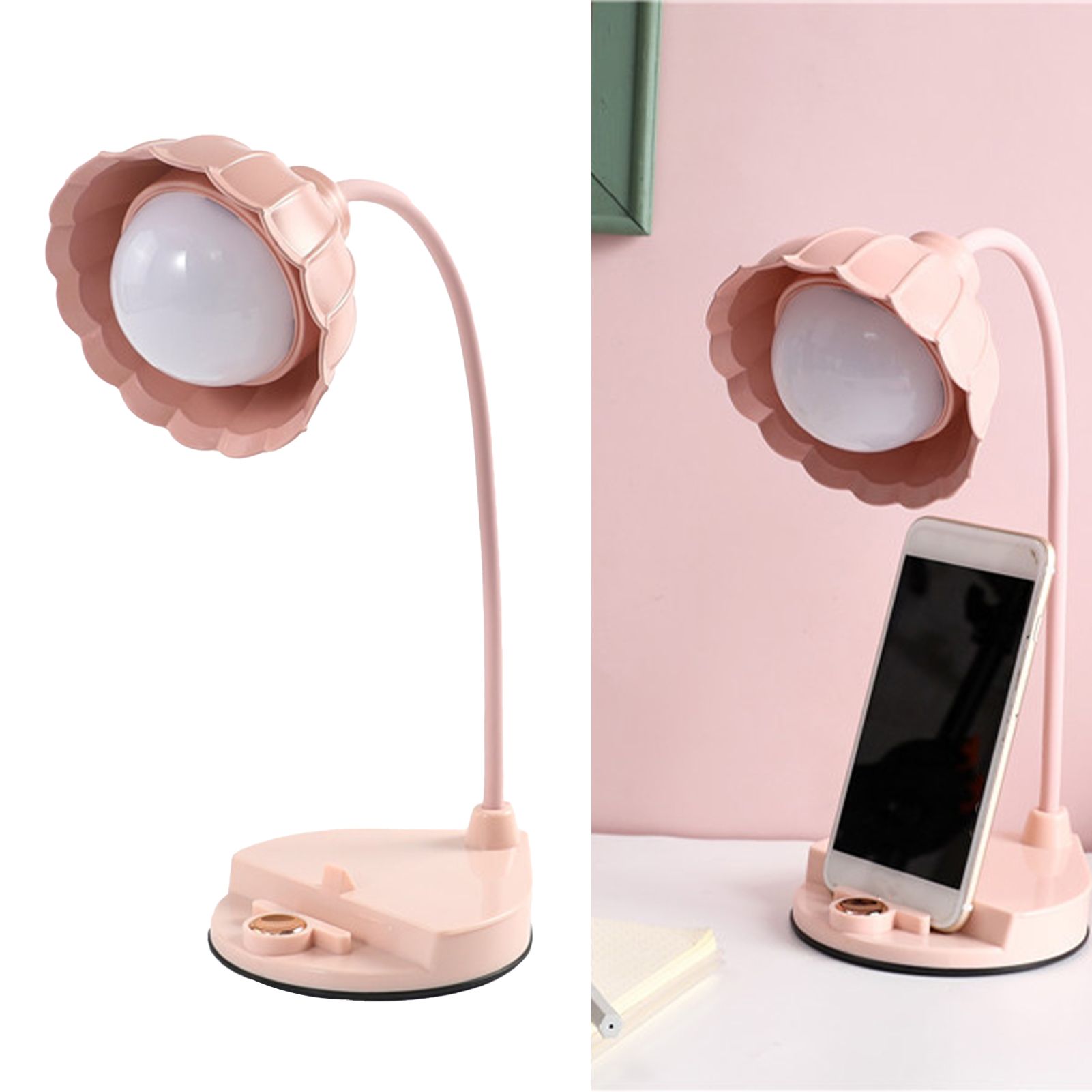 LED Reading Light Plastic Flower Shaped Touch Sensitive USB Charging Folding Table Lamp for Bedroom Dormitory Pink - Image 5