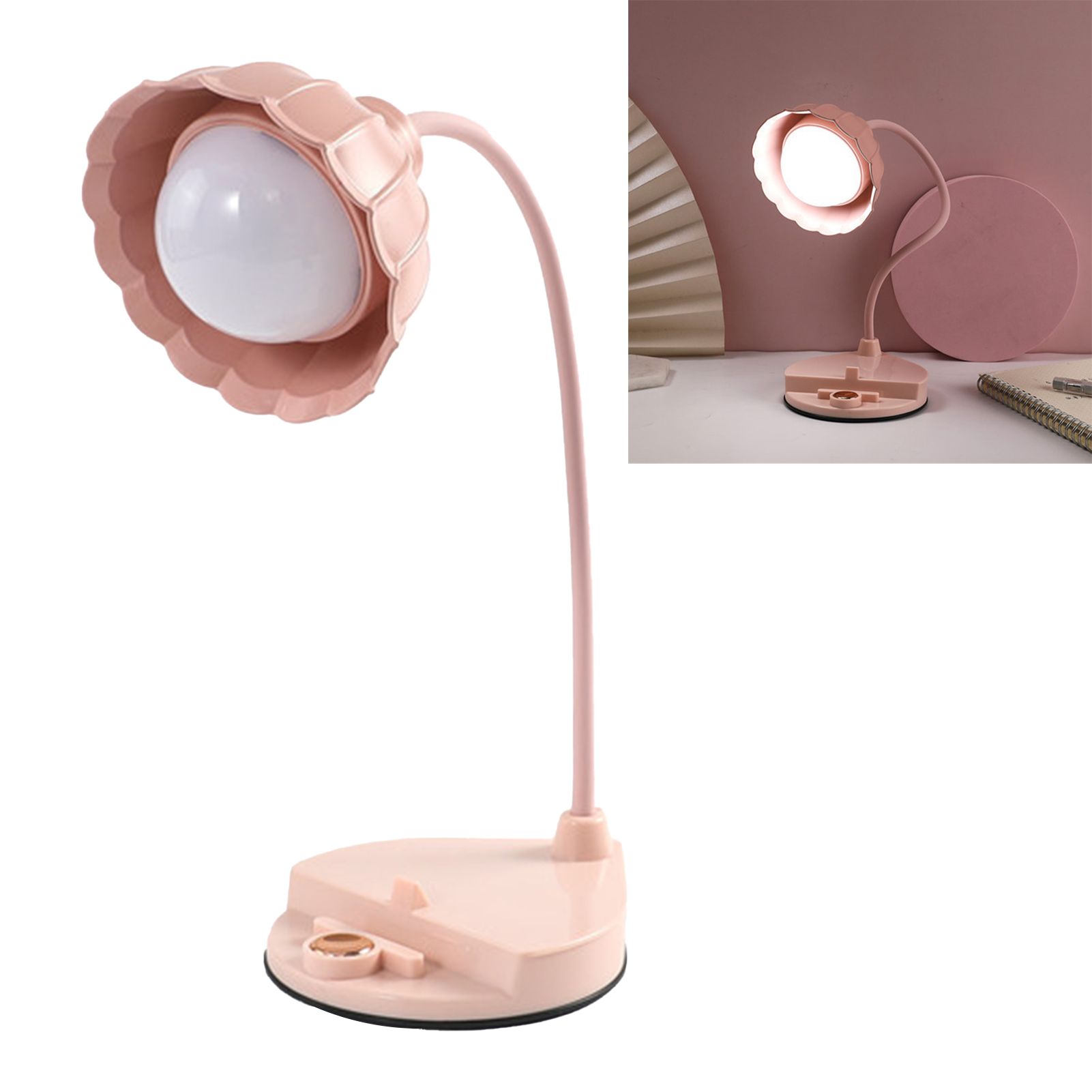 LED Reading Light Plastic Flower Shaped Touch Sensitive USB Charging Folding Table Lamp for Bedroom Dormitory Pink - Image 6
