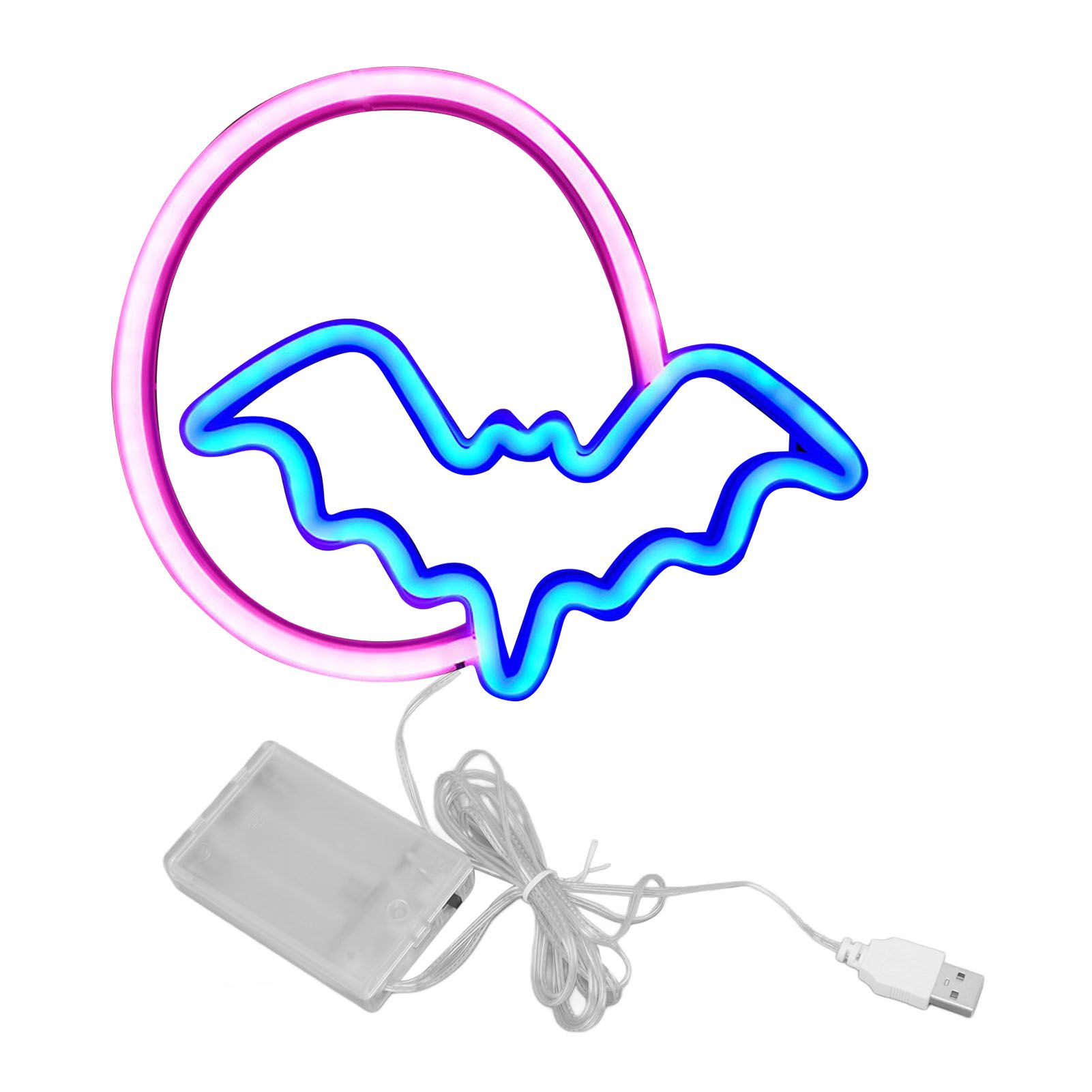Neon Signs Moon and Bat LED Neon Lights USB Battery Powered for Wall Bedroom Bar Halloween Party Decoration - Image 1