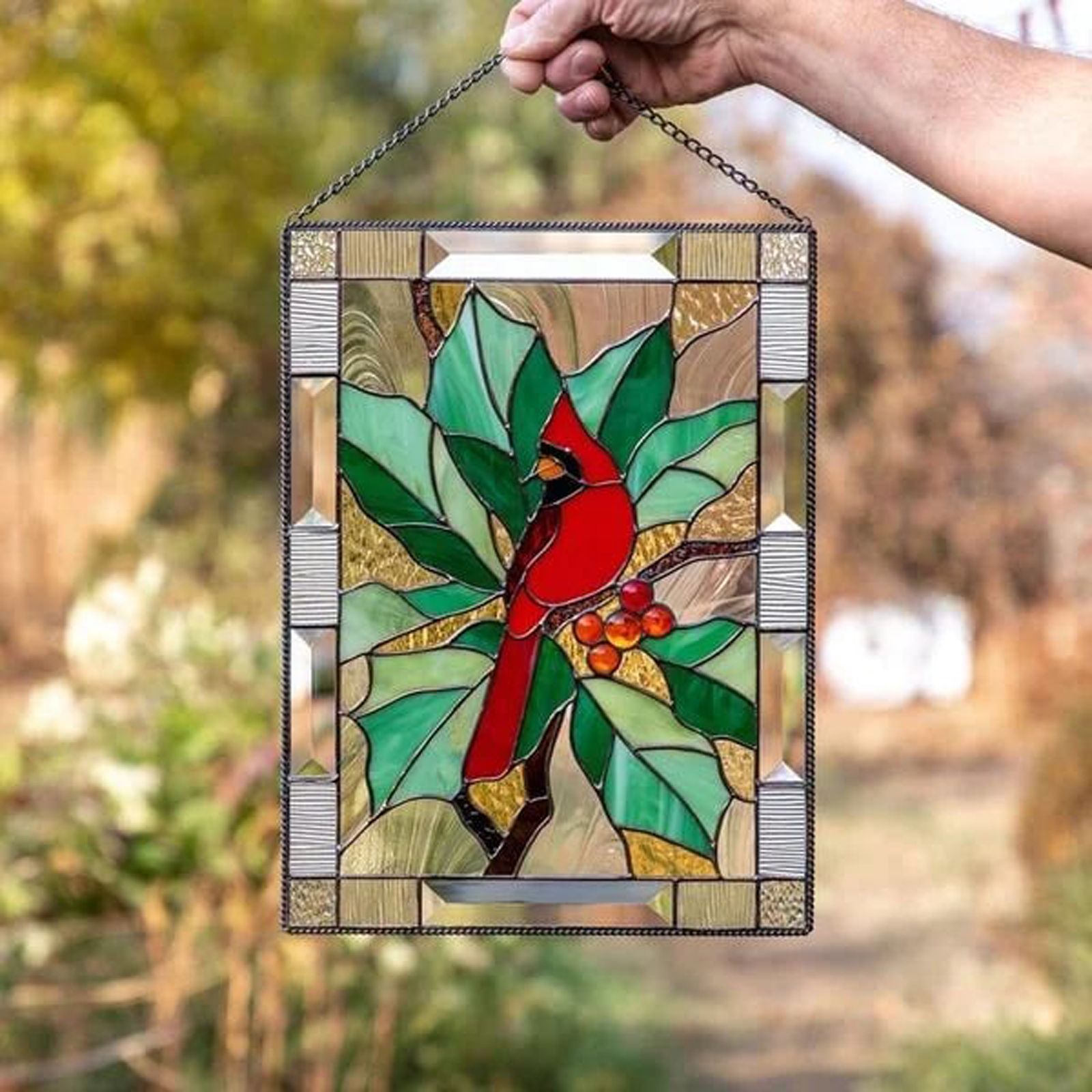 Cardinal Stained Window Panel Glass Window Hanging For Wall Decoration - Image 6