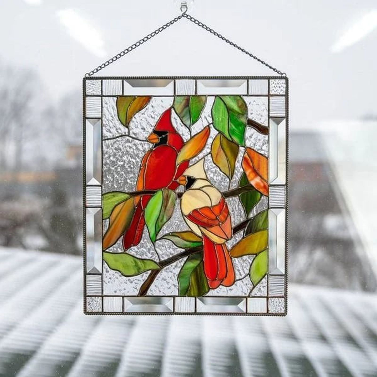 Cardinal Stained Window Panel Glass Window Hanging For Wall Decoration - Image 7