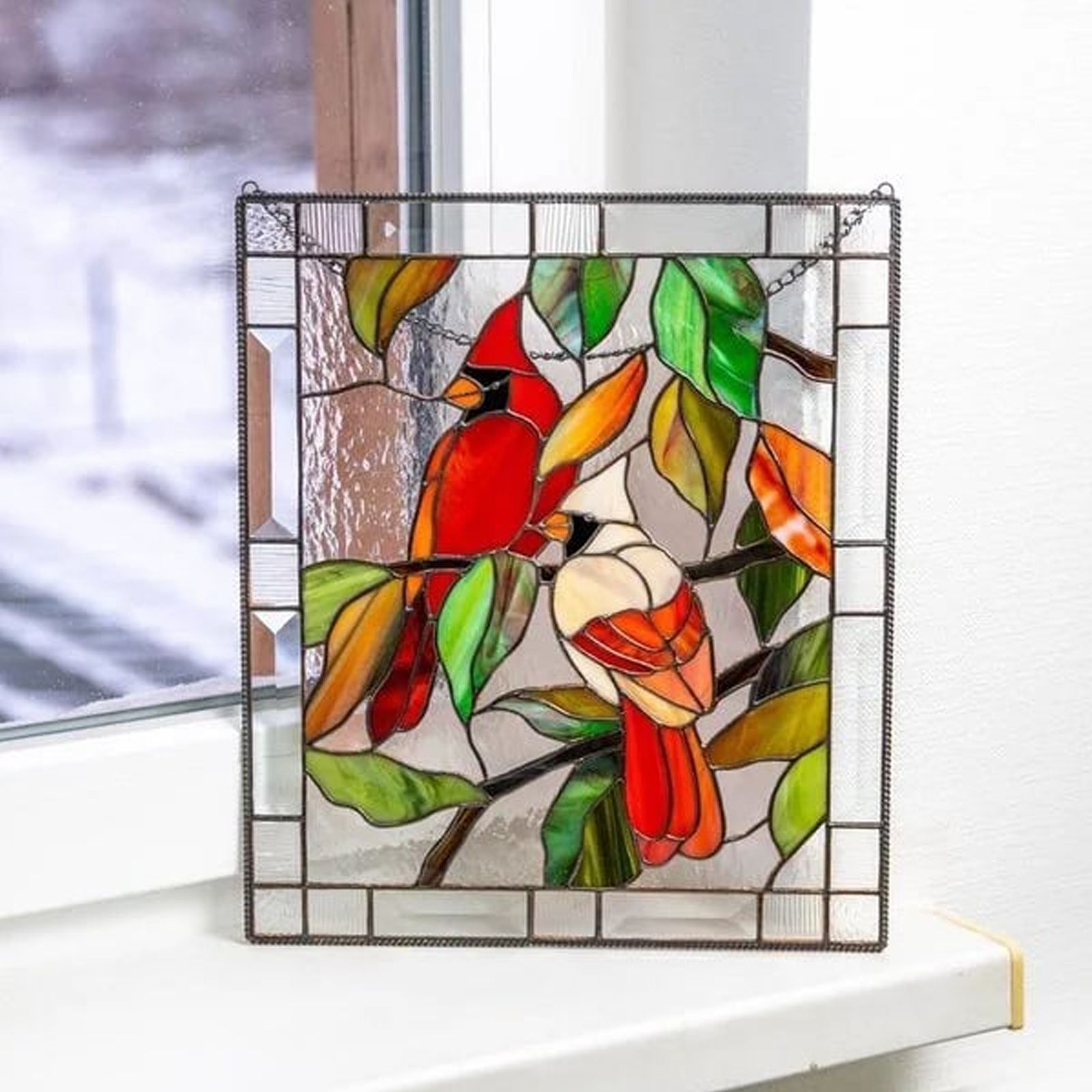 Cardinal Stained Window Panel Glass Window Hanging For Wall Decoration - Image 8