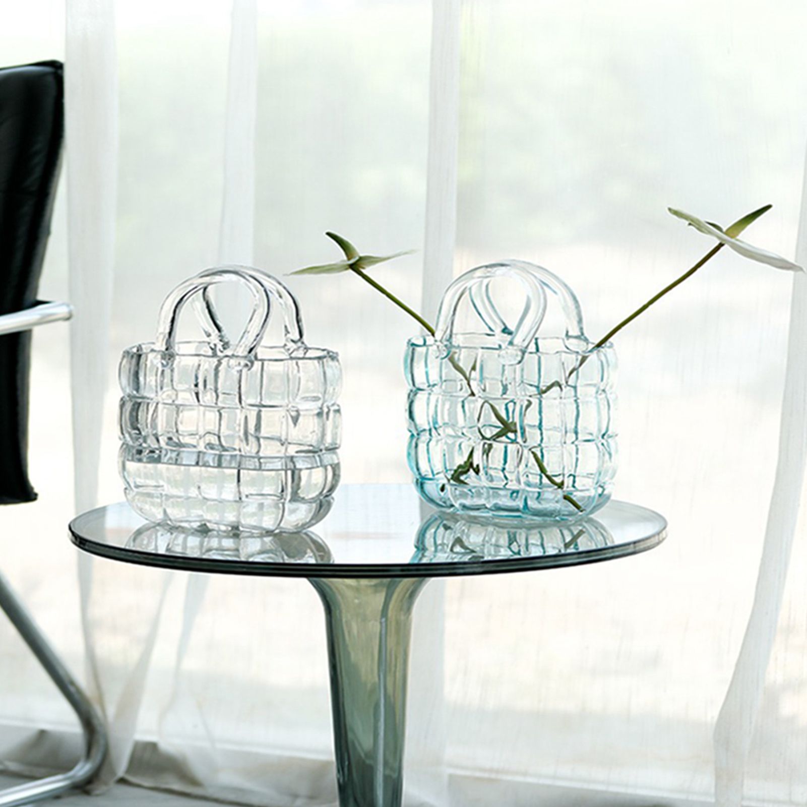 Glass Vase Transparent Hand Basket Living Room Flower Arrangement Creative Bag Fish Tank - Image 3