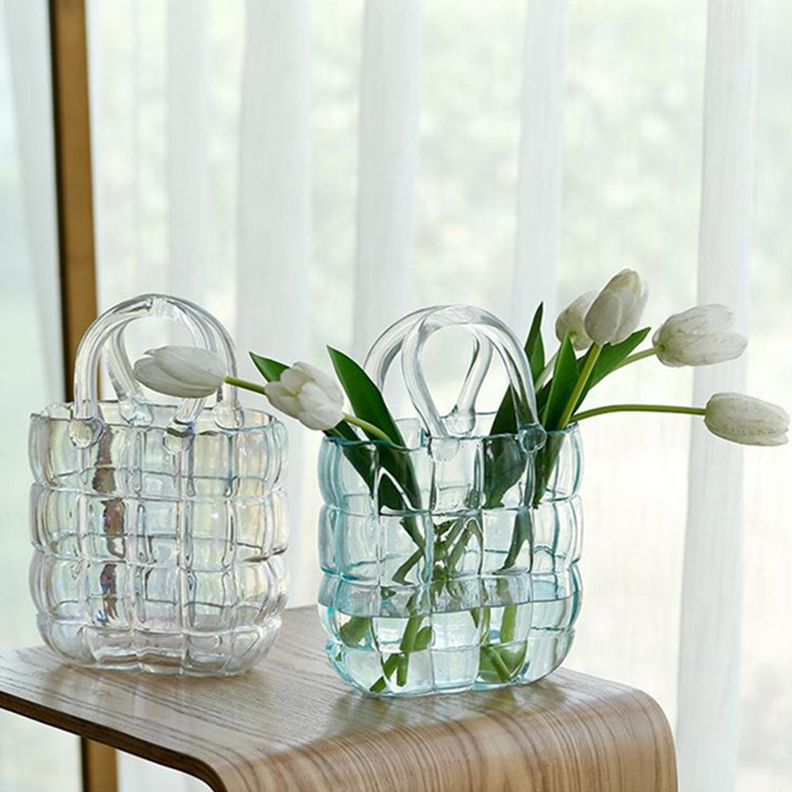 Glass Vase Transparent Hand Basket Living Room Flower Arrangement Creative Bag Fish Tank - Image 4