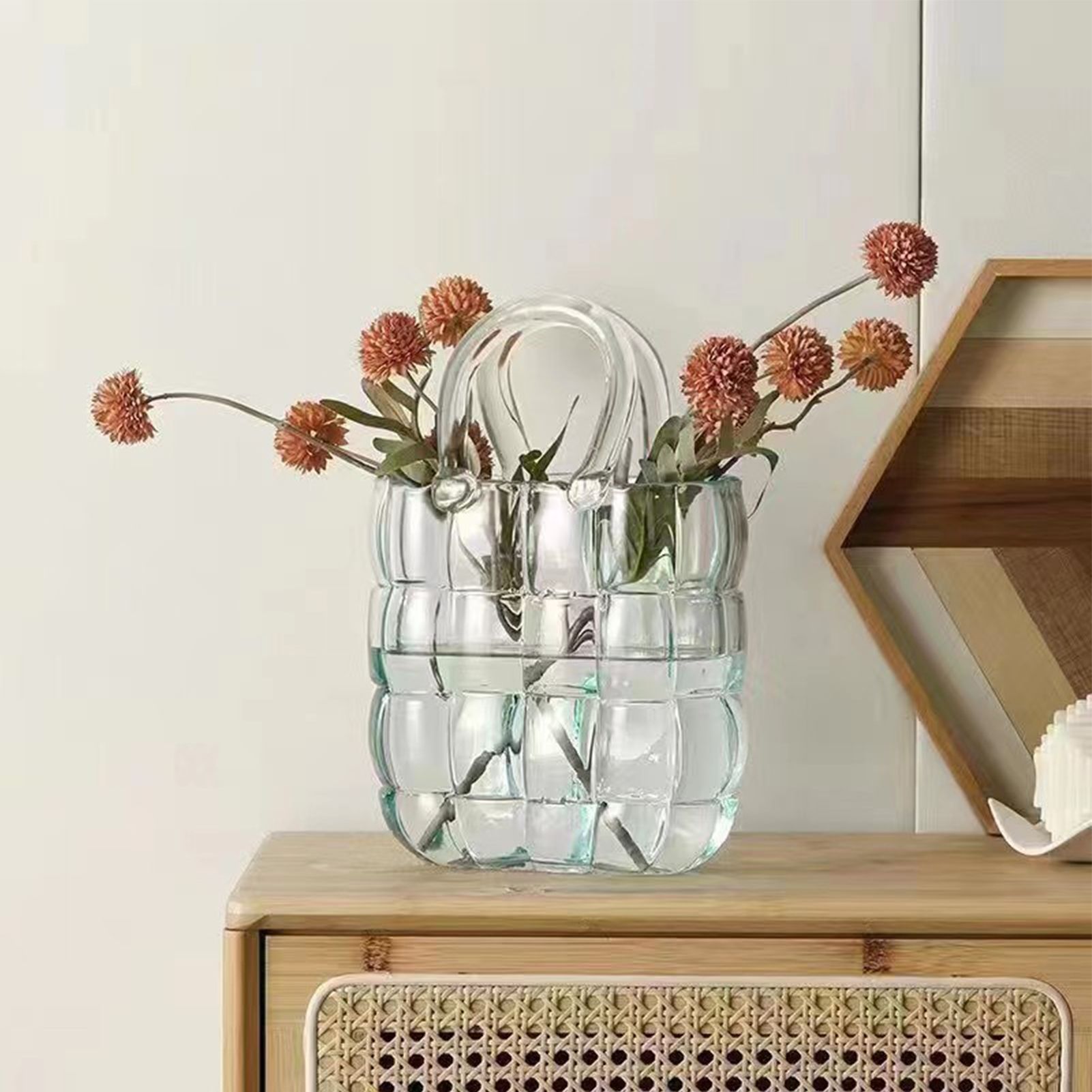 Glass Vase Transparent Hand Basket Living Room Flower Arrangement Creative Bag Fish Tank - Image 5