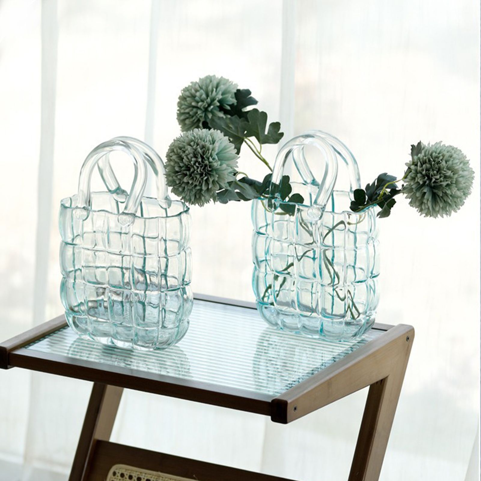 Glass Vase Transparent Hand Basket Living Room Flower Arrangement Creative Bag Fish Tank - Image 6