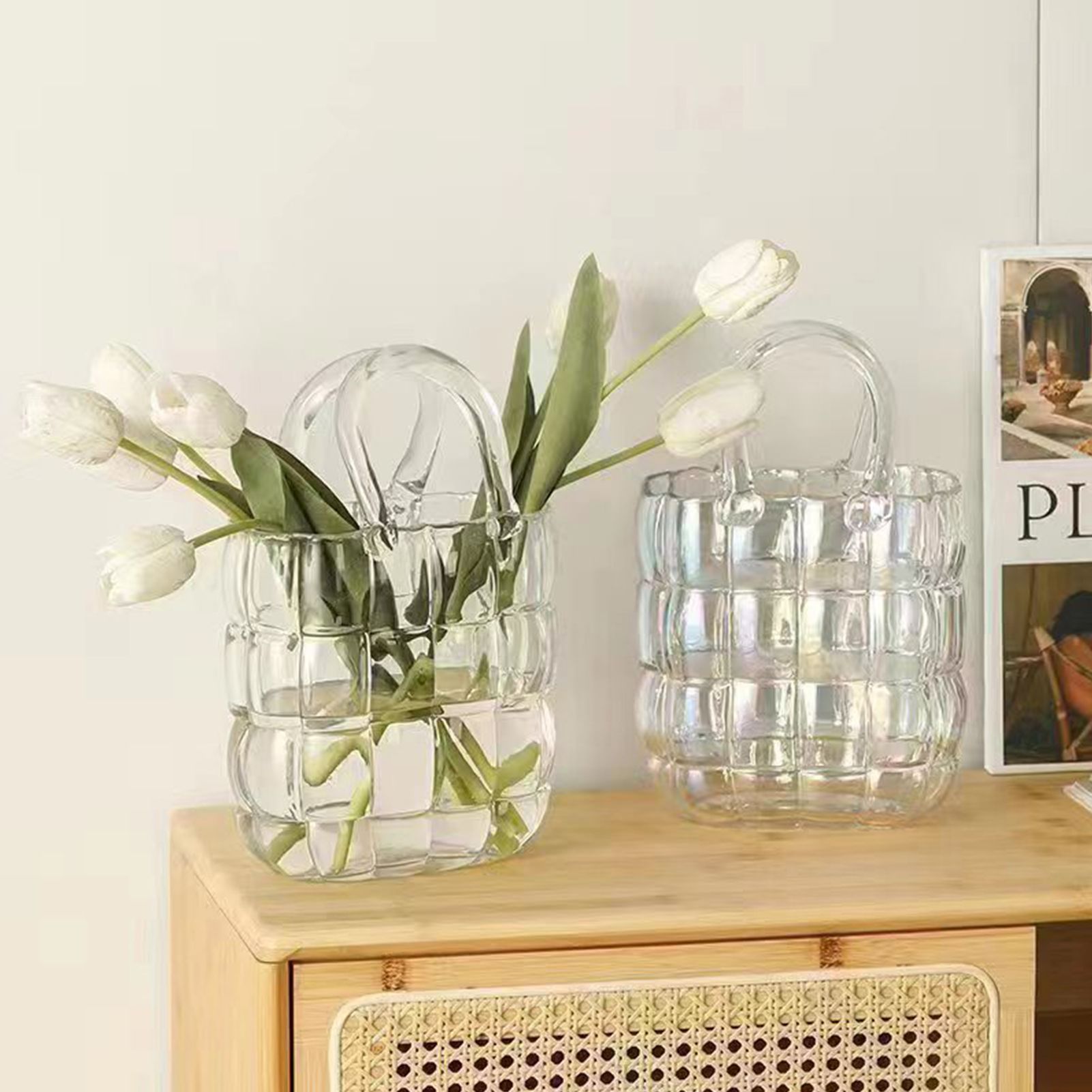 Glass Vase Transparent Hand Basket Living Room Flower Arrangement Creative Bag Fish Tank - Image 7