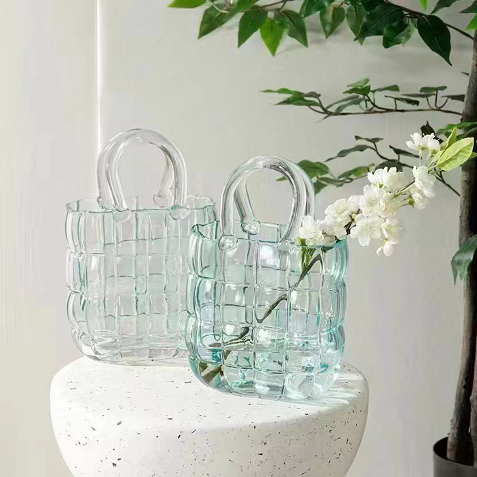 Glass Vase Transparent Hand Basket Living Room Flower Arrangement Creative Bag Fish Tank - Image 8