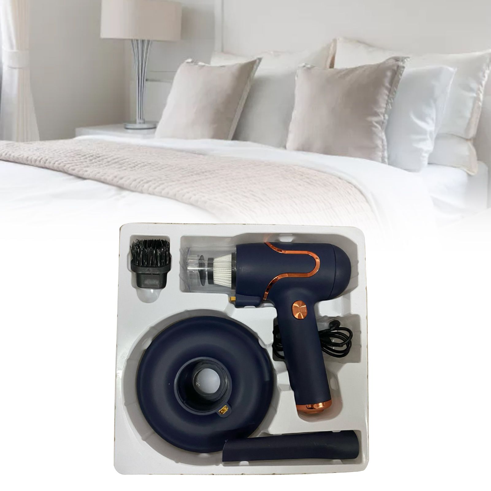 Vacuum Mite Cleaner Portable Cordless Lightweight Handheld Vacuum Dust Mite Cleaner for Home Mattress Car Dark Blue - Image 5