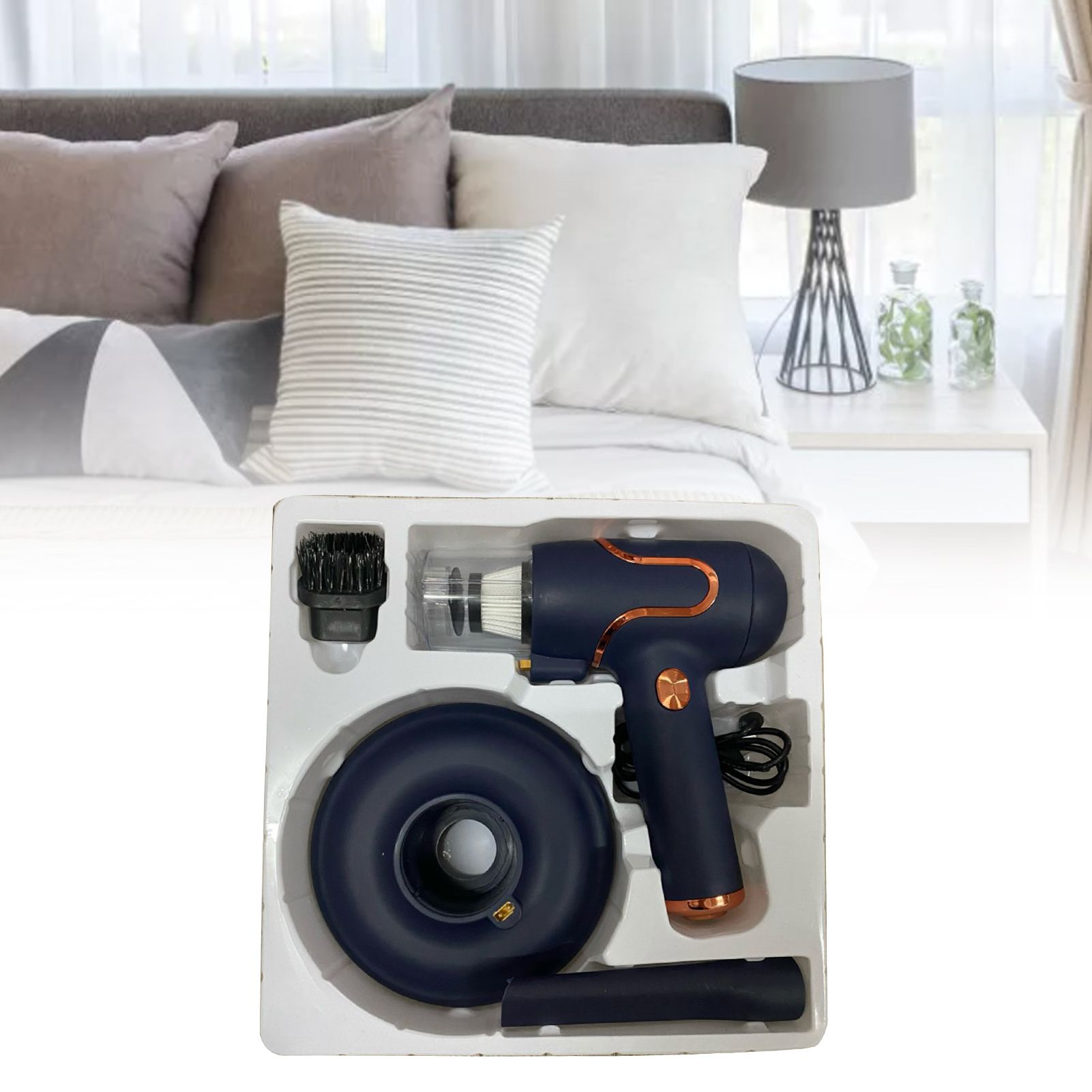 Vacuum Mite Cleaner Portable Cordless Lightweight Handheld Vacuum Dust Mite Cleaner for Home Mattress Car Dark Blue - Image 6
