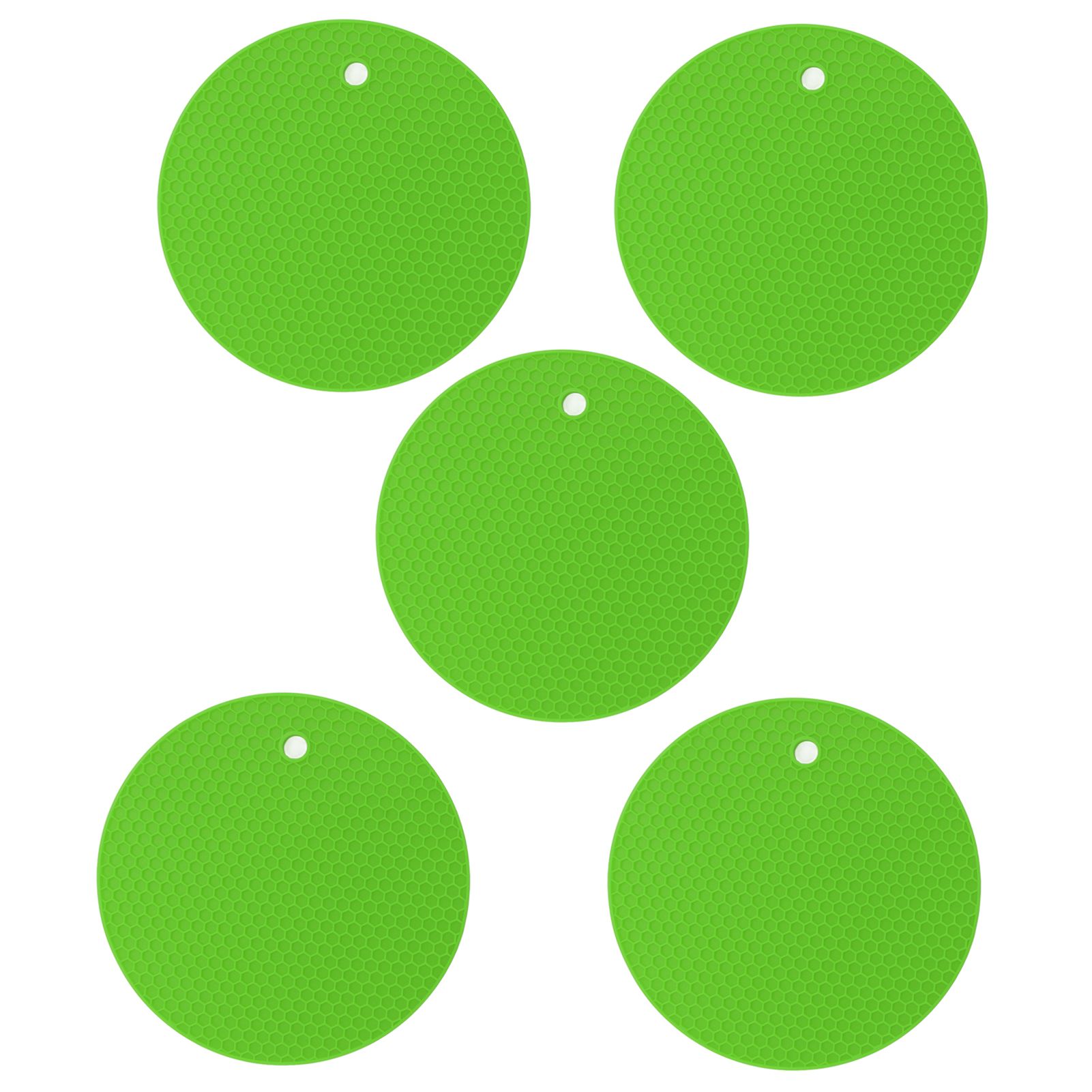 5PCS Silicone Trivet Mats Round Multipurpose Heat Resistant Non Slip Pads Pot Holders for Hot Pot Hot Dishes Green - Image 1