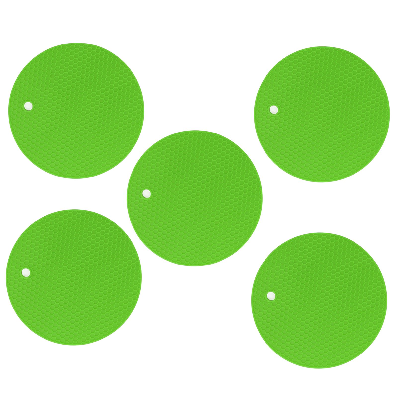 5PCS Silicone Trivet Mats Round Multipurpose Heat Resistant Non Slip Pads Pot Holders for Hot Pot Hot Dishes Green - Image 2