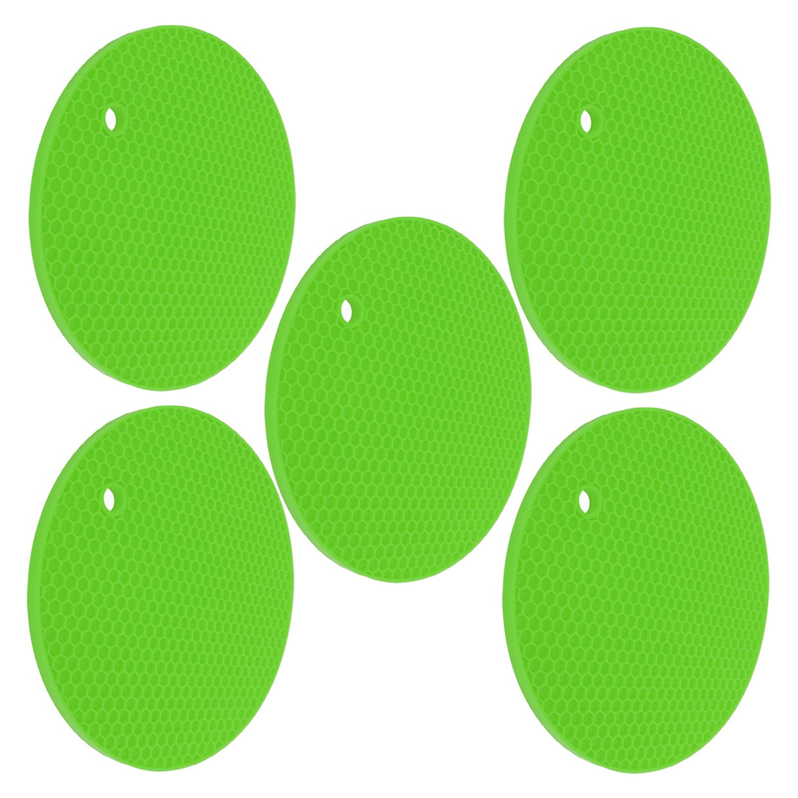 5PCS Silicone Trivet Mats Round Multipurpose Heat Resistant Non Slip Pads Pot Holders for Hot Pot Hot Dishes Green - Image 4